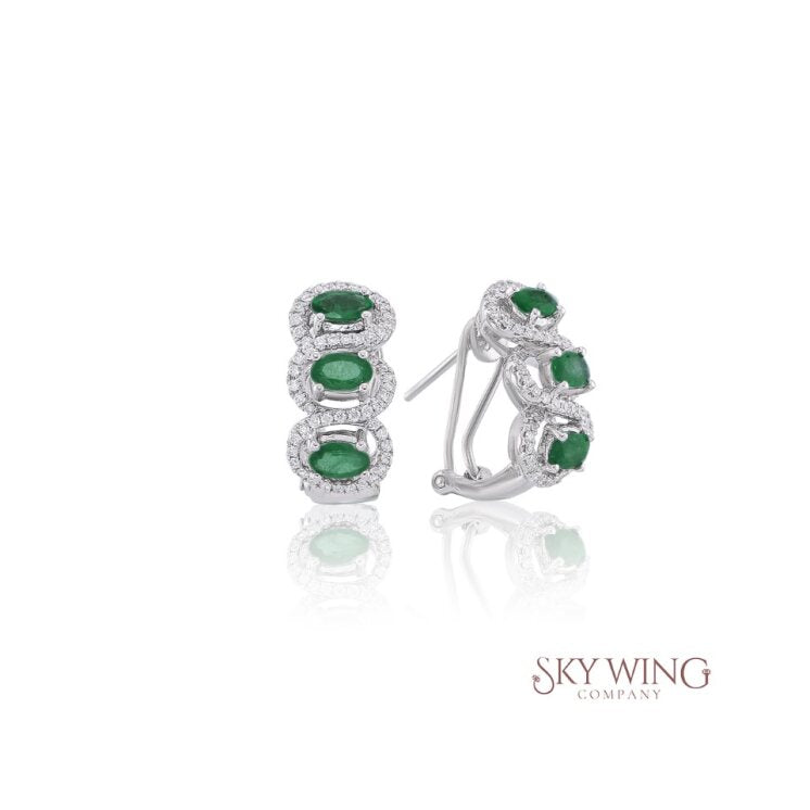 TRIPLE CLUSTER EMERALD AND DIAMOND EARRING