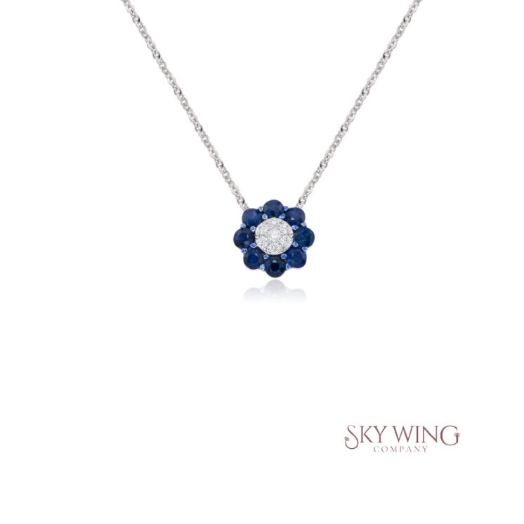 BLUE SAPPHIRE DIAMOND FLOWER NECKLACE