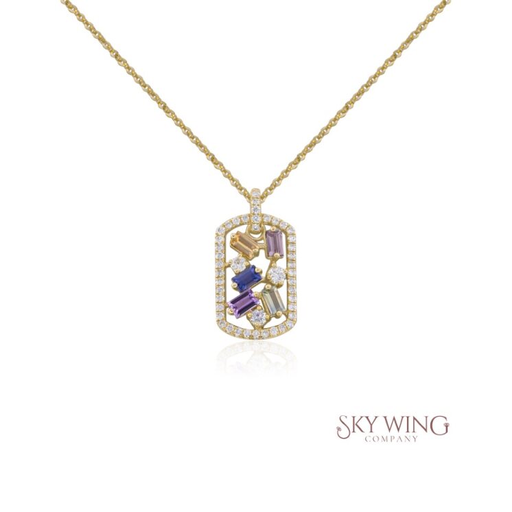DIAMOND AND MULTI SAPPHIRE SCATTERED BAGUETTE NECKLACE