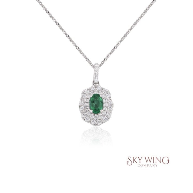 EMERALD AND DIAMOND FLOWER PENDANT