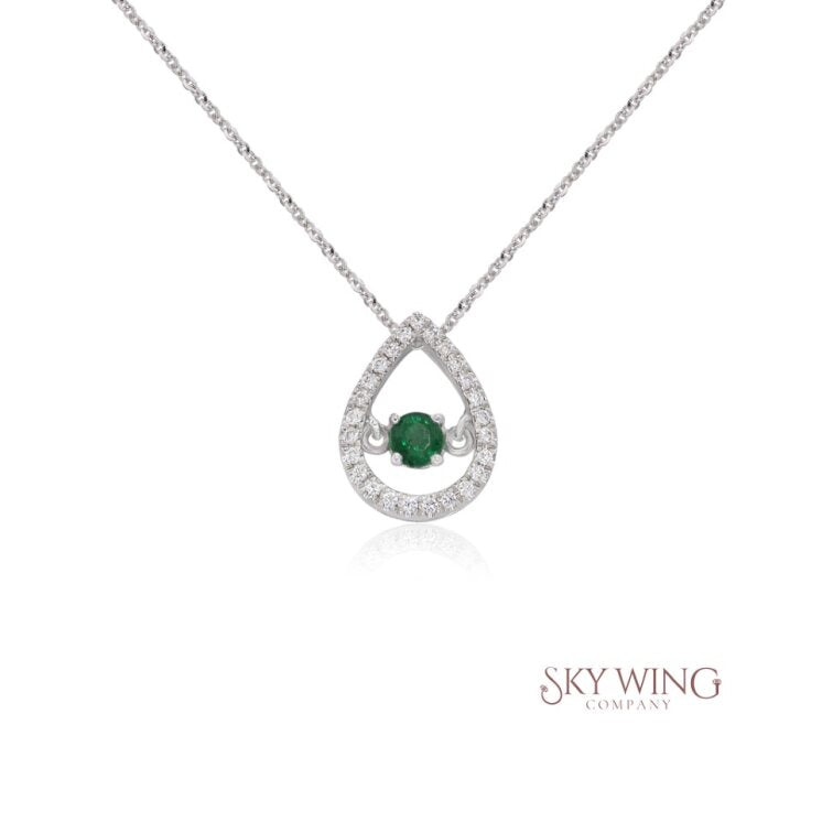 EMERALD AND DIAMOND ROUND PEAR SHAPED DANCING PENDANT