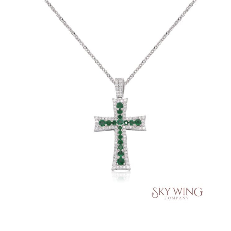 DIAMOND AND EMERALD CROSS PENDANT