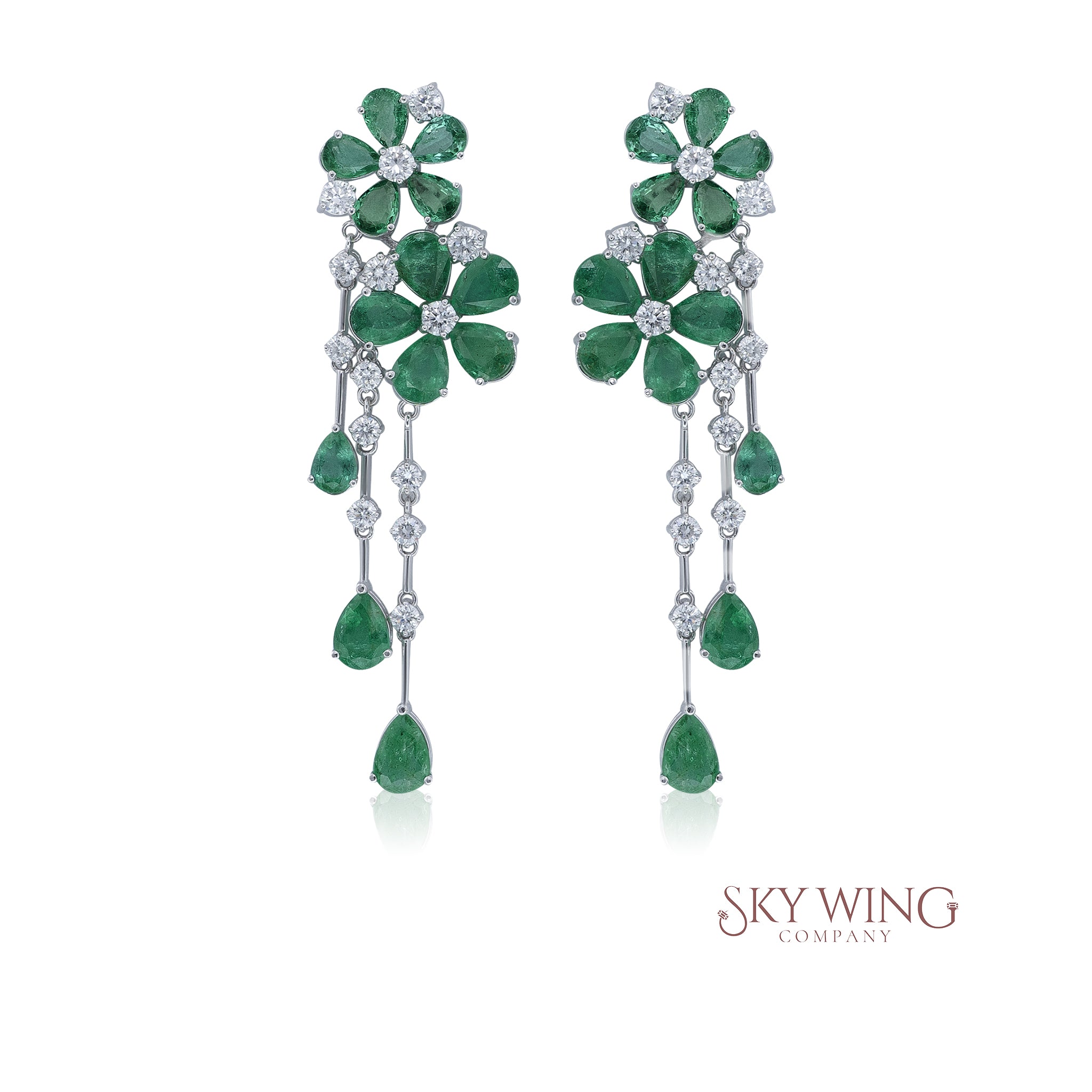 EMERALD FLOWER AND DIAMOND DANGLER EARRINGS