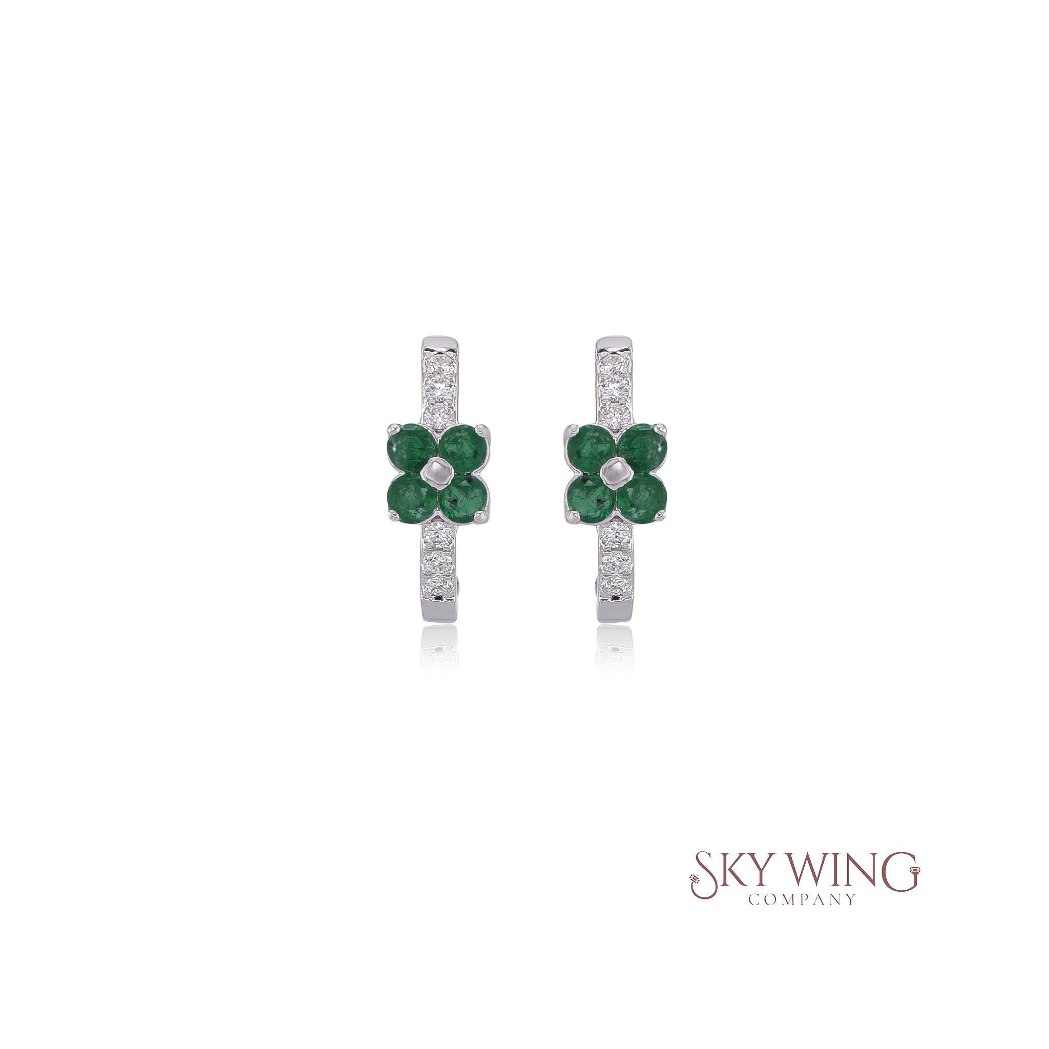 EMERALD AND DIAMOND FLOWER EARRING
