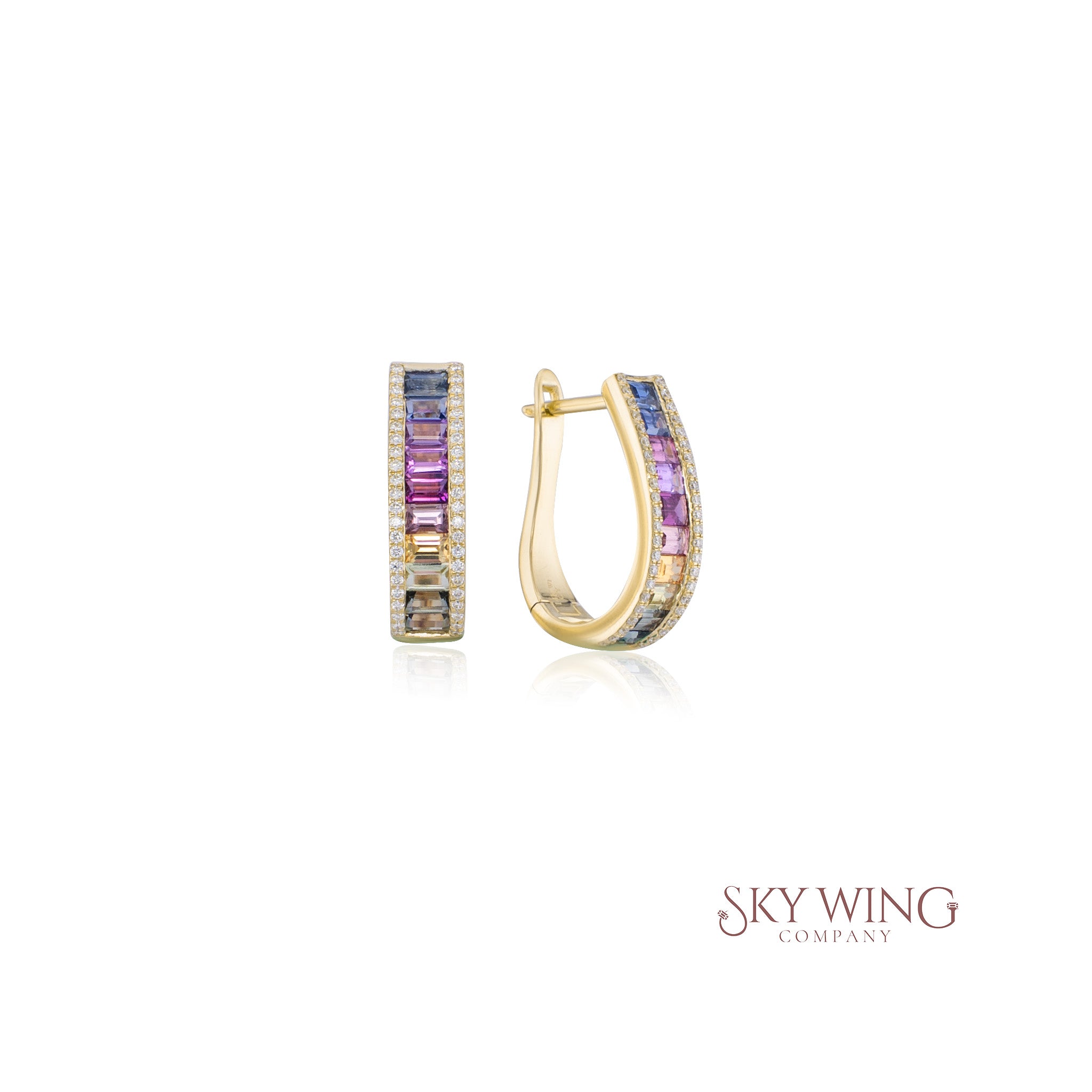 MULTI SAPPHIRE AND DIAMOND CURVED HOOPS