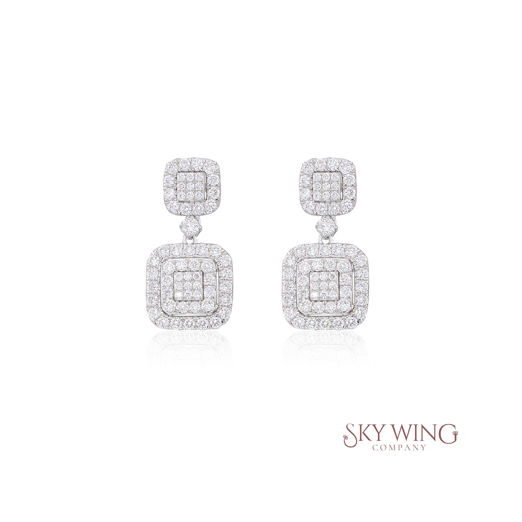 ROUND DIAMOND CUSHION HALO DANGLE EARRINGS