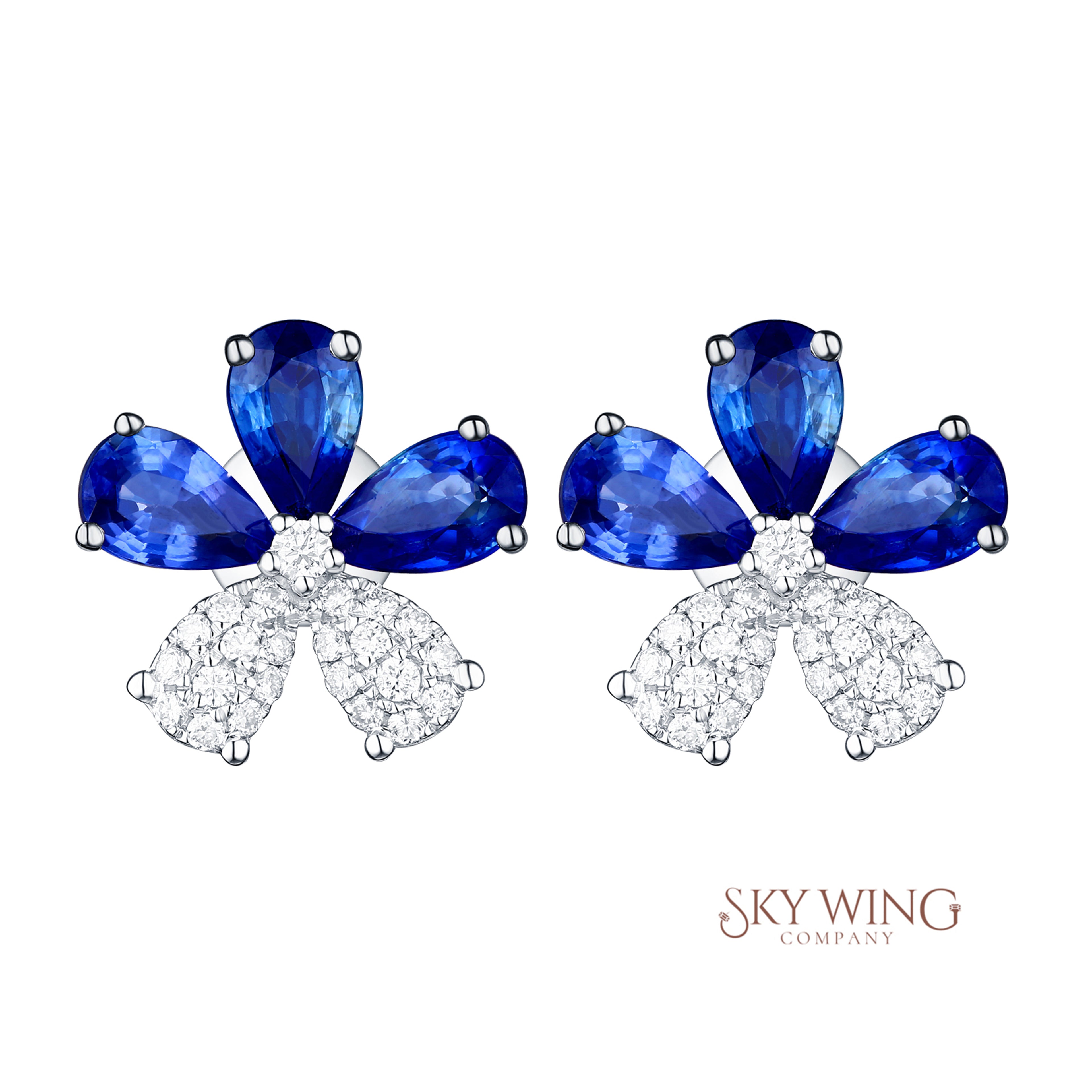 BLUE SAPPHIRE & DIA FLOWER STUDD EARRING