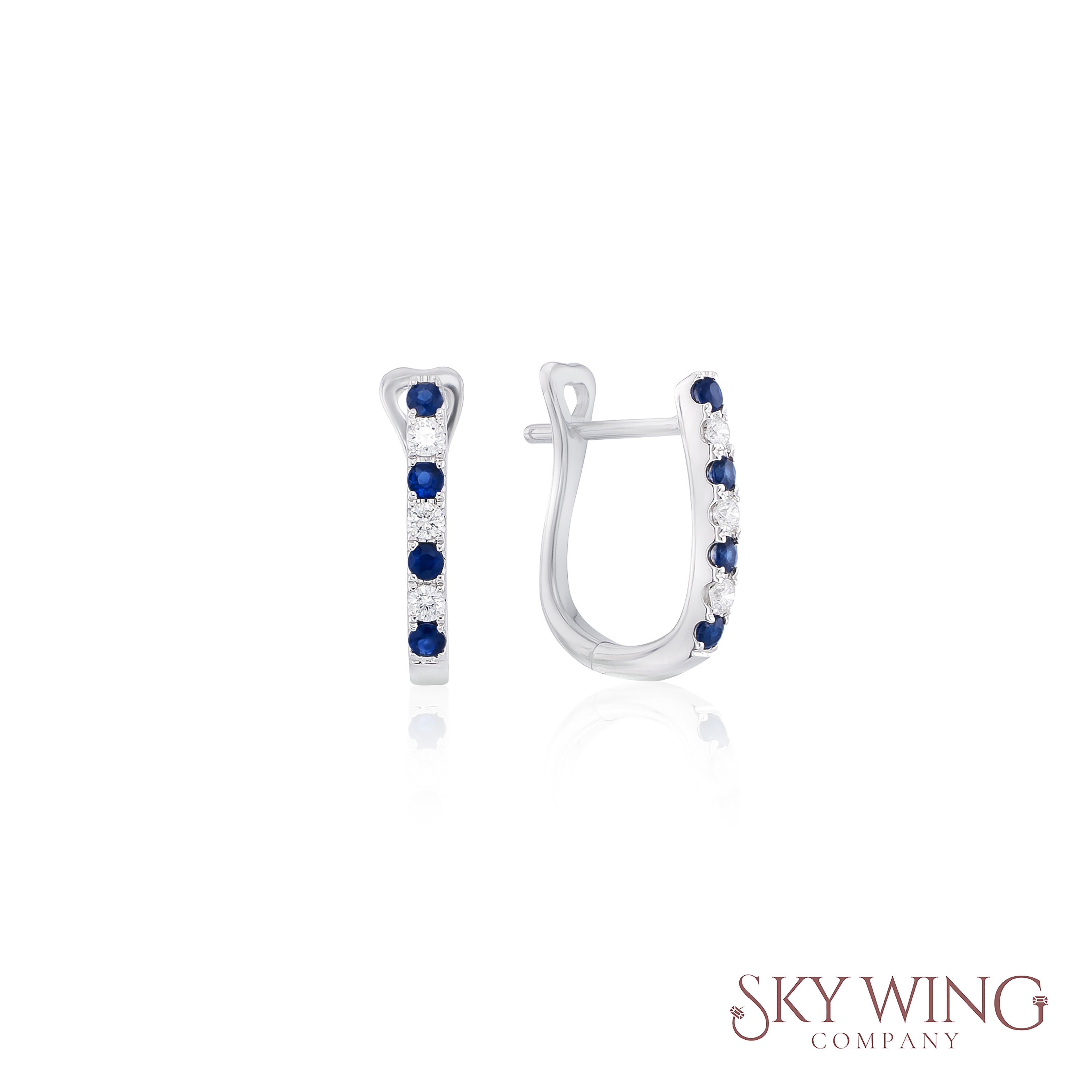 DIAMOND AND BLUE SAPPHIRE ROUND HUGGIES EARRINGS