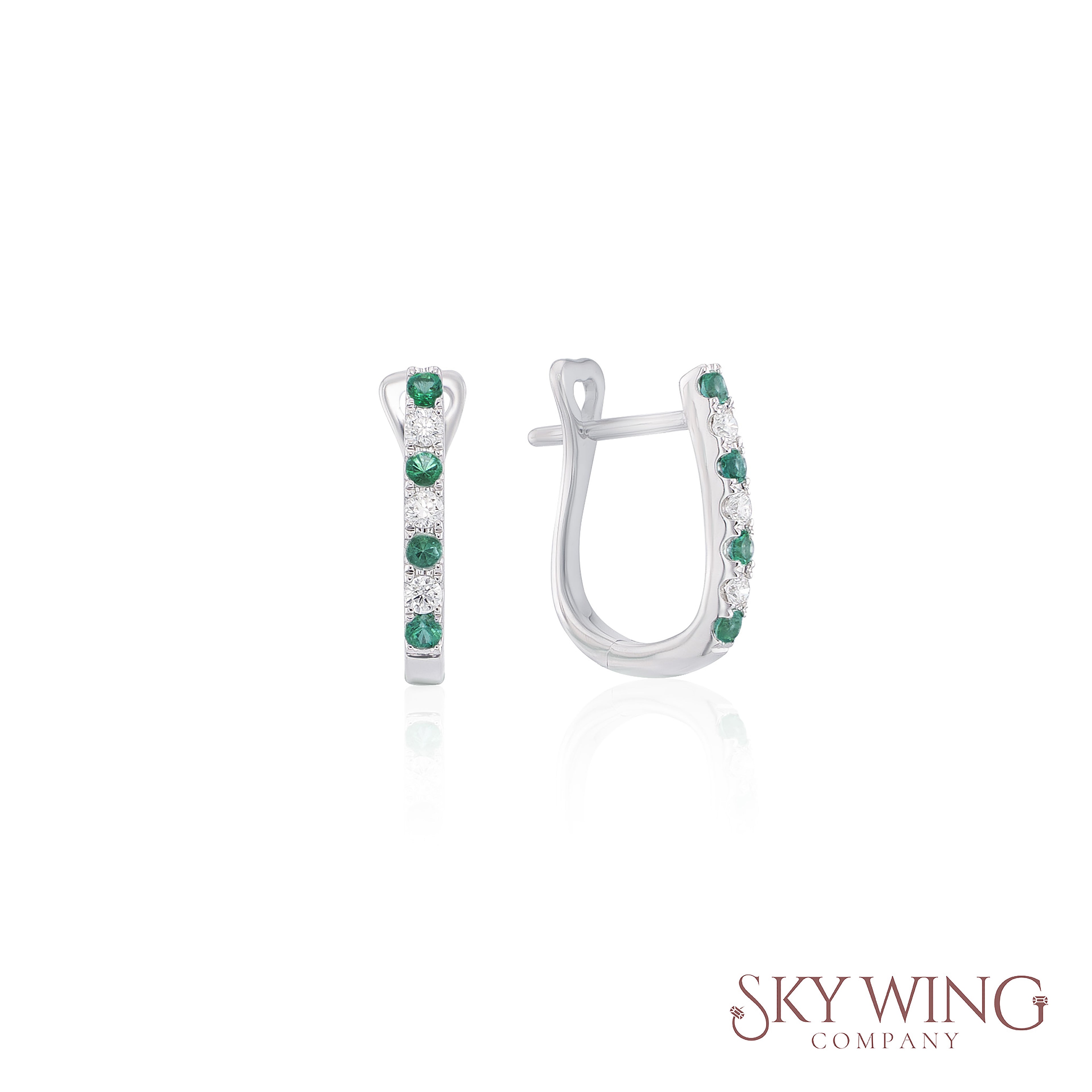 DIAMOND AND EMERALD ROUND HUGGIES EARRINGS