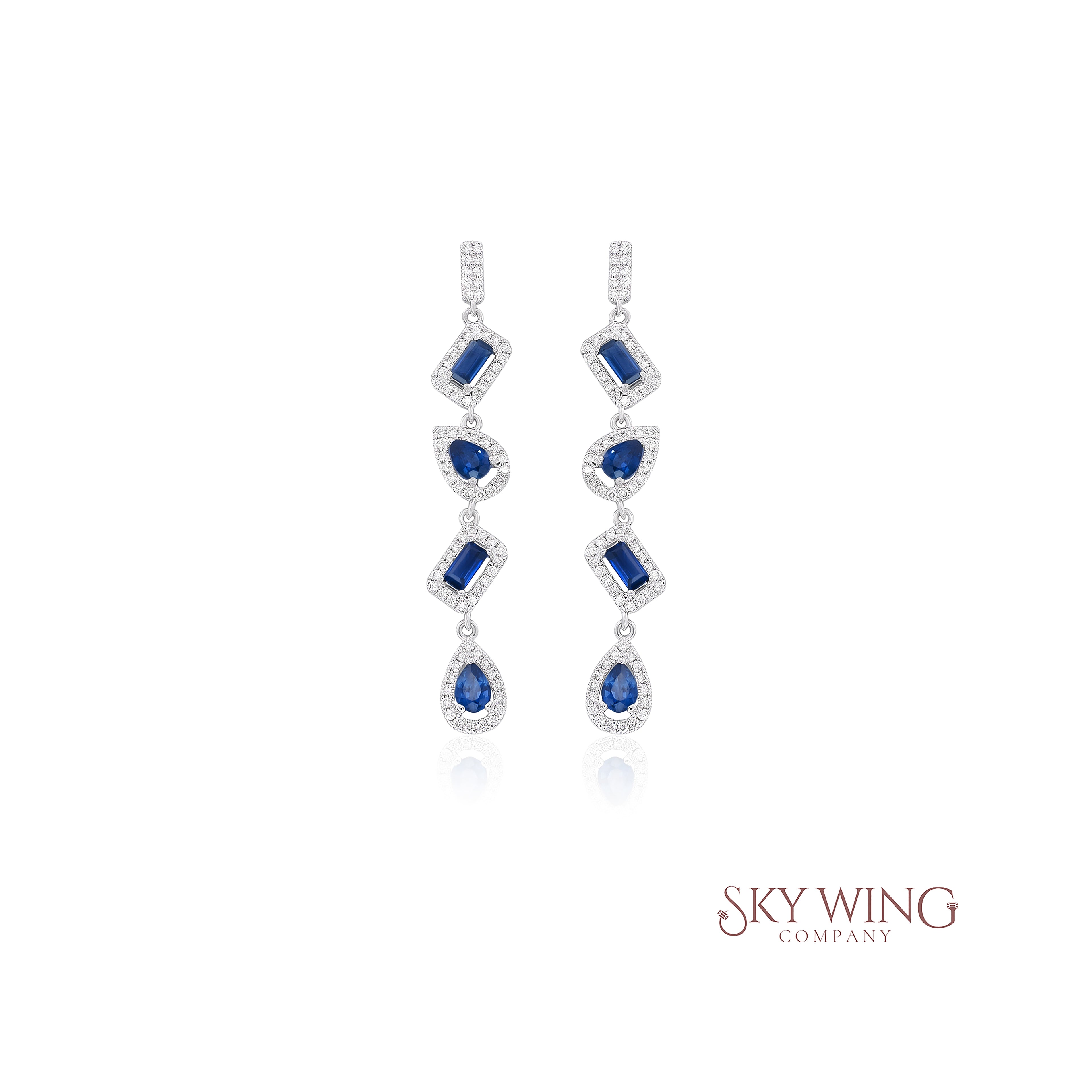 BLUE SAPPHIRE & DIAMOND MIXED SHAPED DANGLER EARRING
