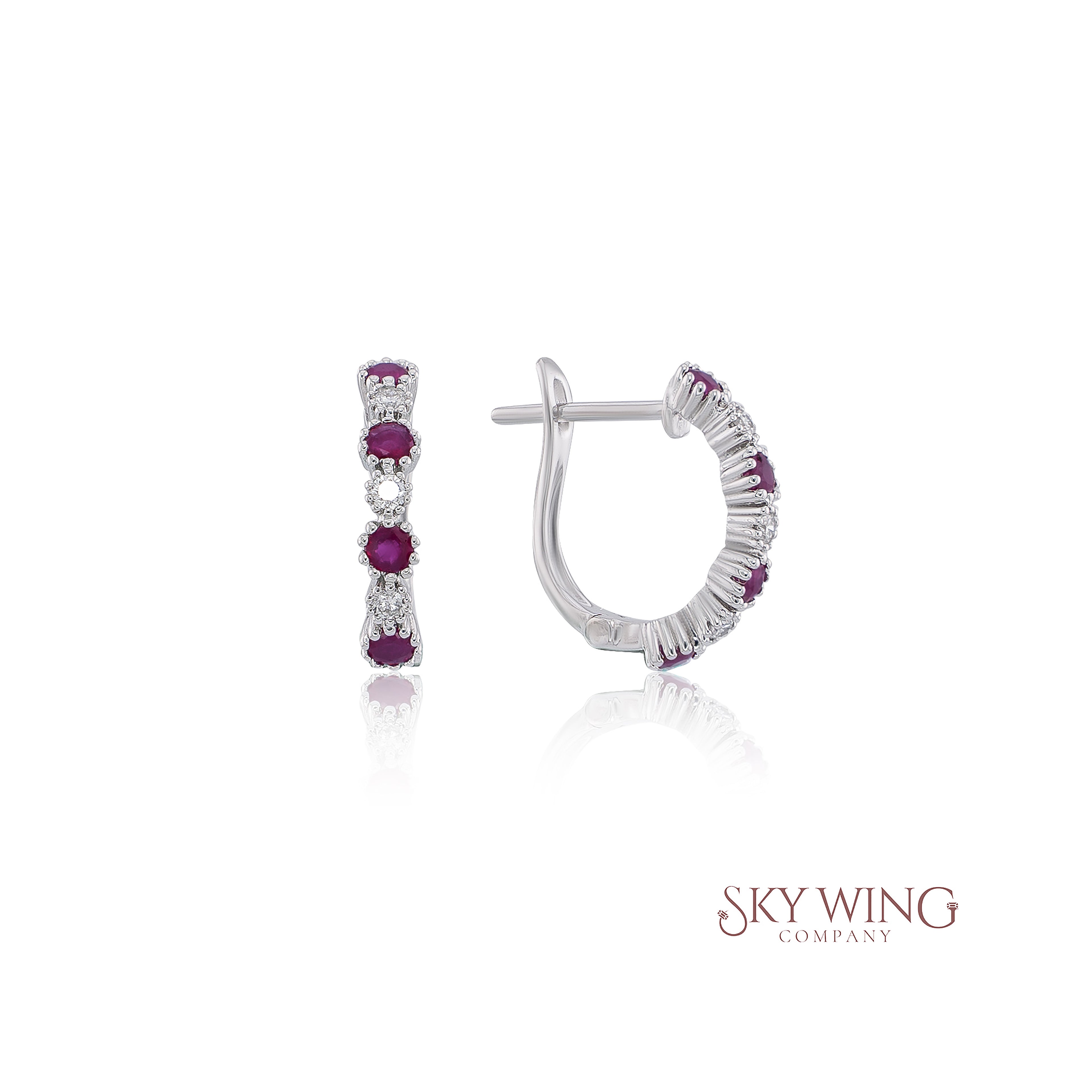 DIAMOND AND RUBY U SHAPED HOOP EARRING
