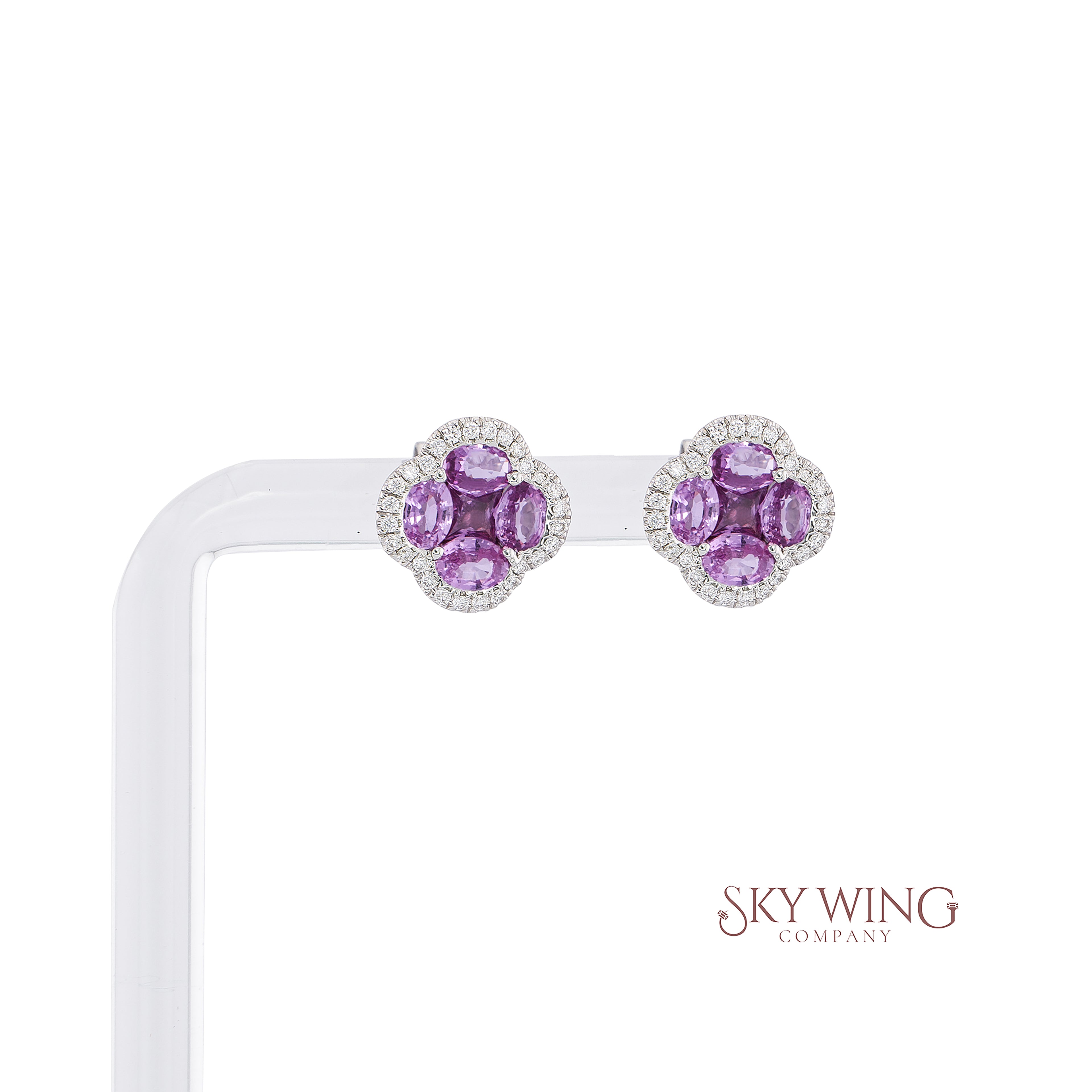 DIAMOND AND OVAL PINK SAPPHIRE CLOVER STUD EARRING