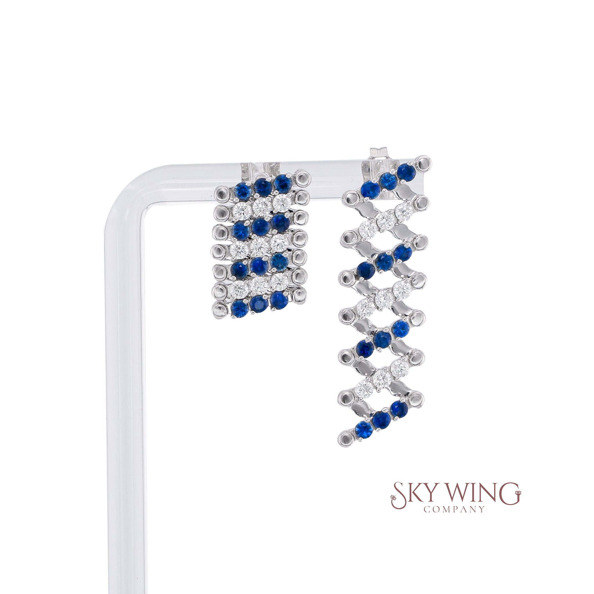 BLUE SAPPHIRE AND DIAMOND ROUND 2 WAY WEARABLE AND EXPANDABLE EARRING