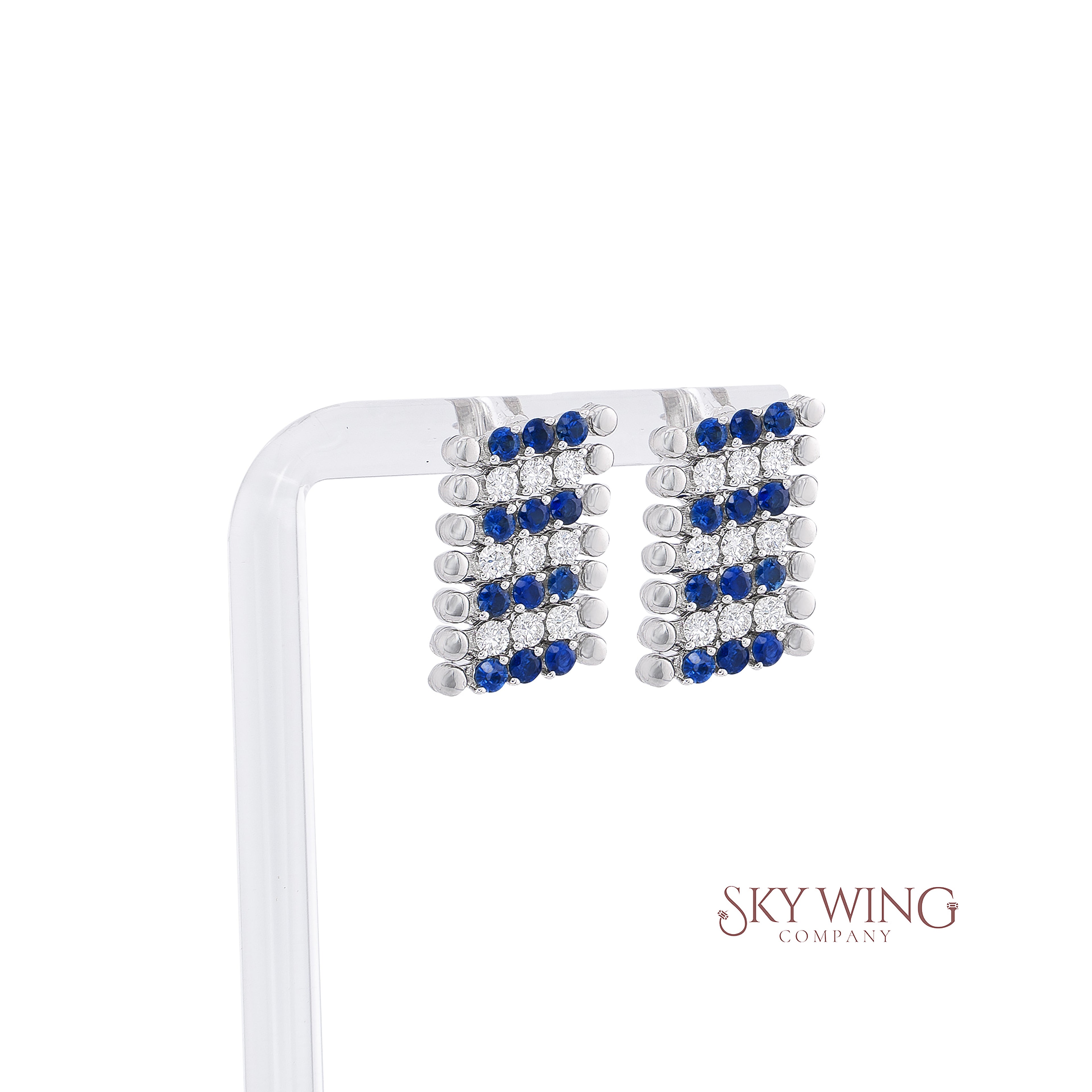 BLUE SAPPHIRE AND DIAMOND ROUND 2 WAY WEARABLE AND EXPANDABLE EARRING