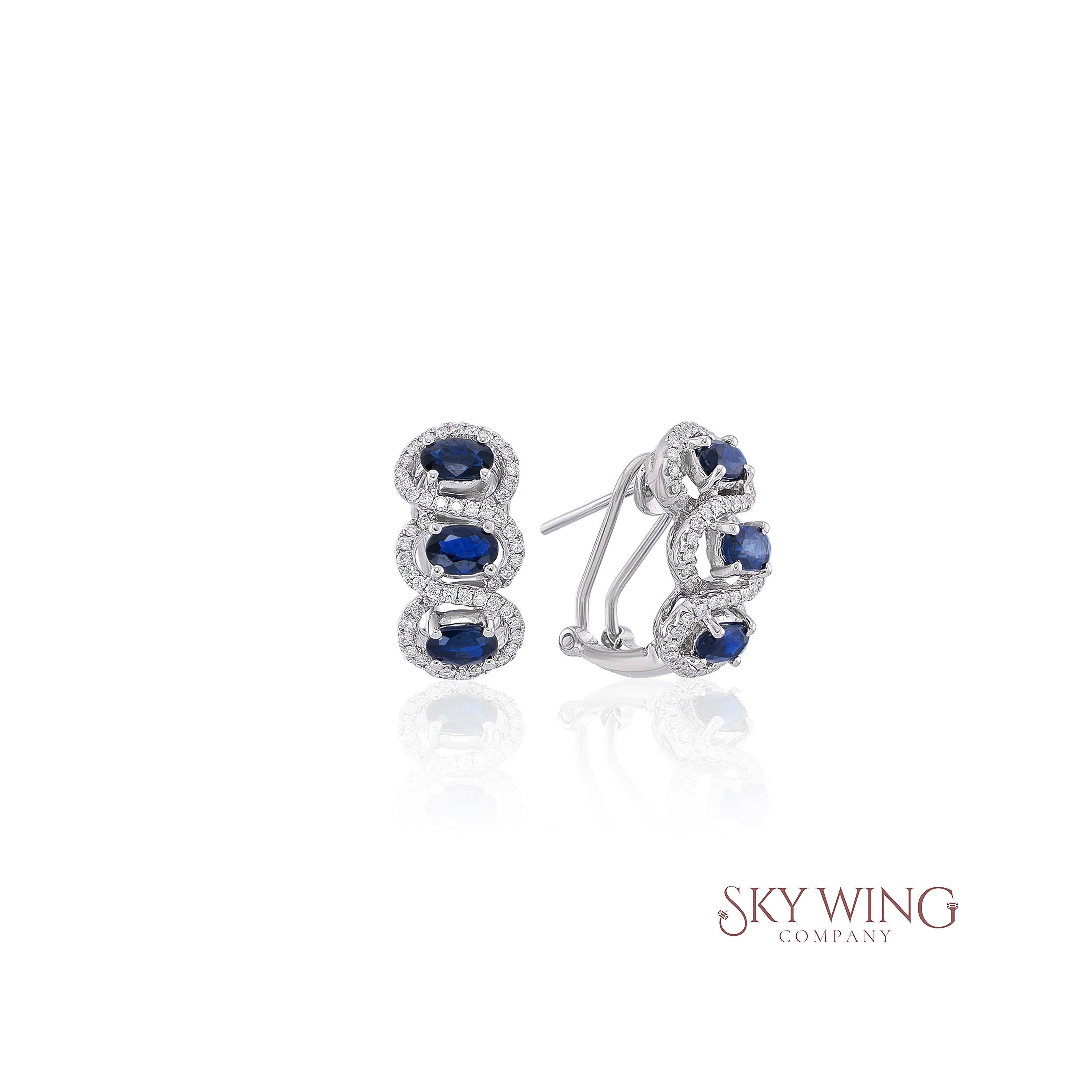 TRIPLE CLUSTER BLUE SAPPHIRE AND DIAMOND EARRING