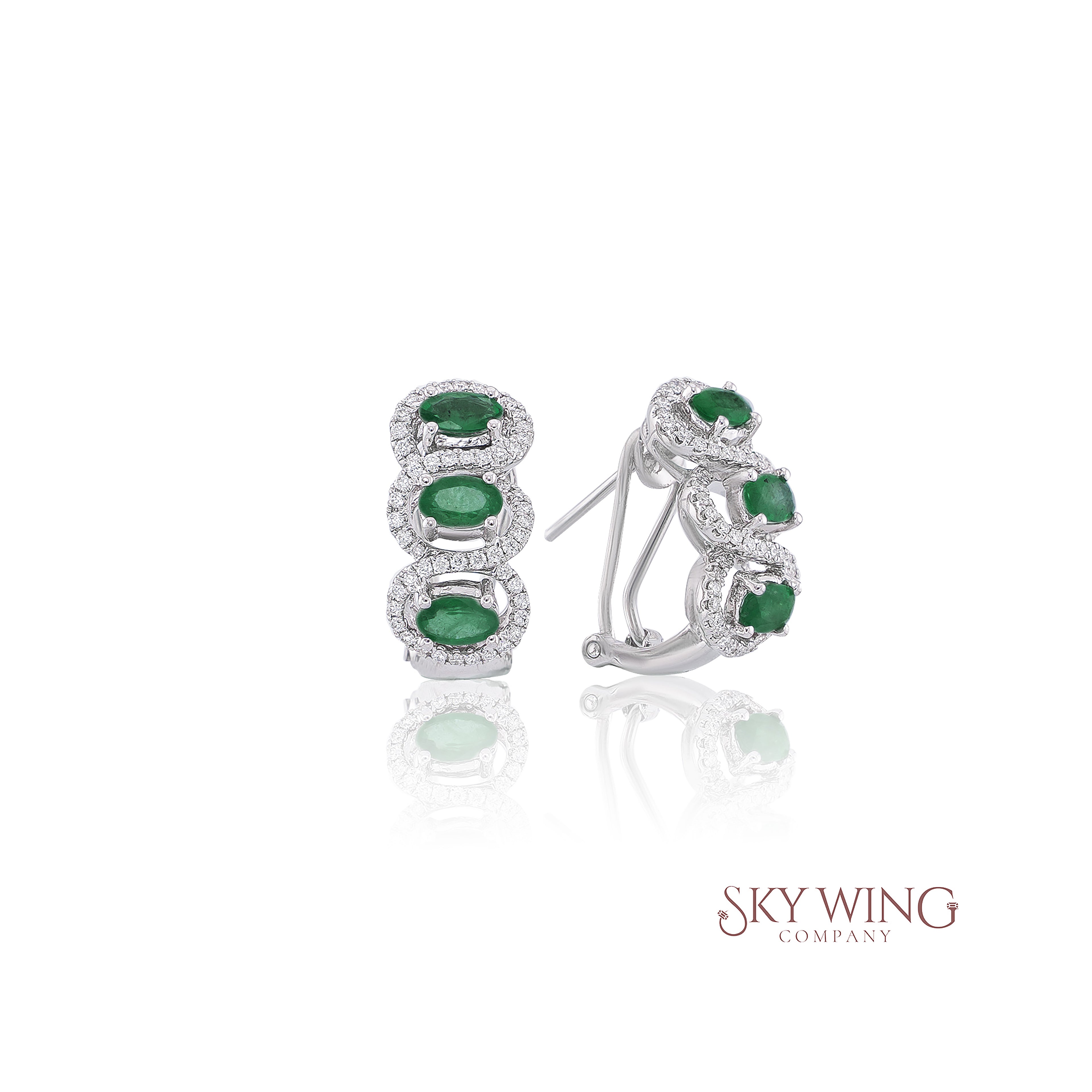 TRIPLE CLUSTER EMERALD AND DIAMOND EARRING