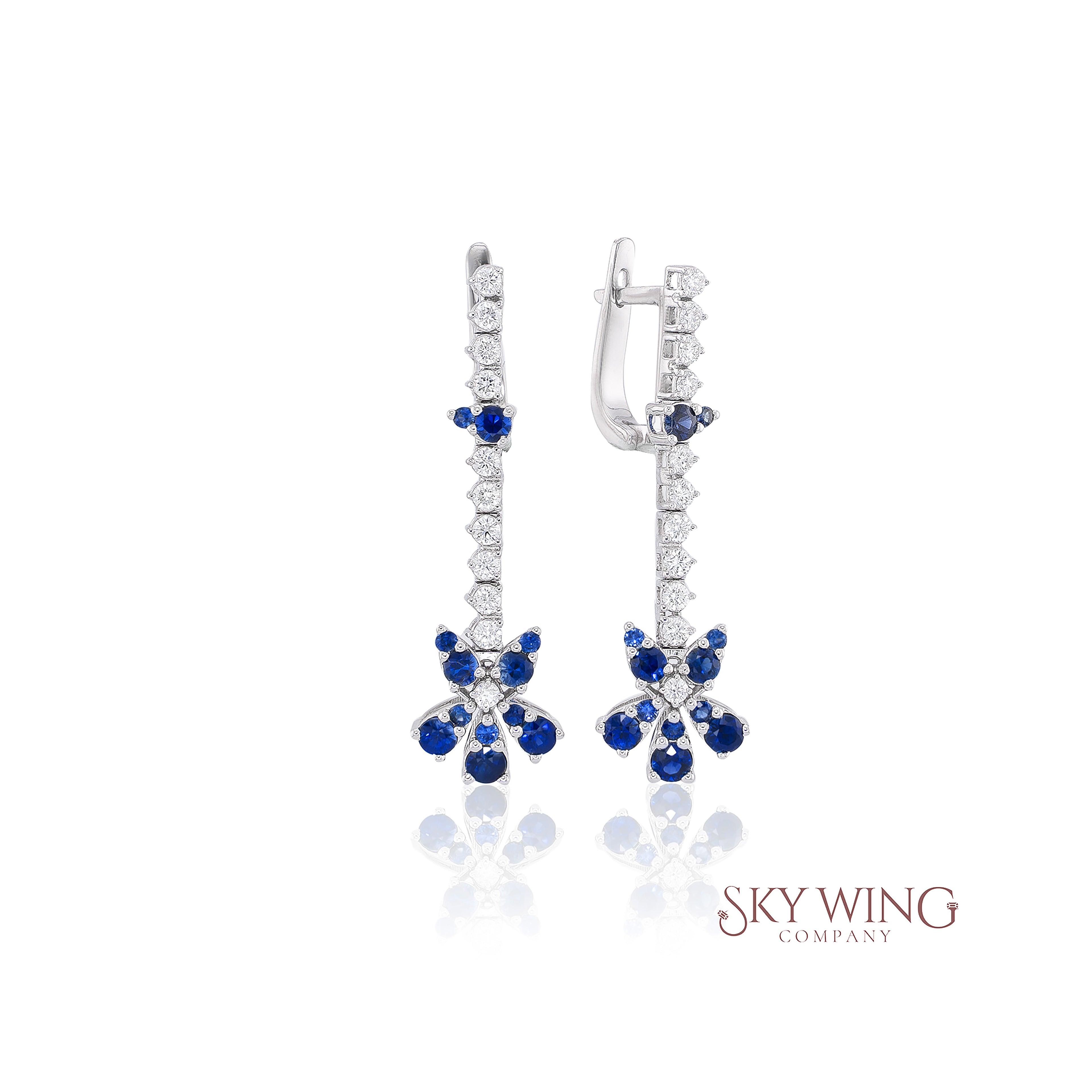 Blue Sapphire PEAR SHAPED AND Diamond DANGLER Earrings