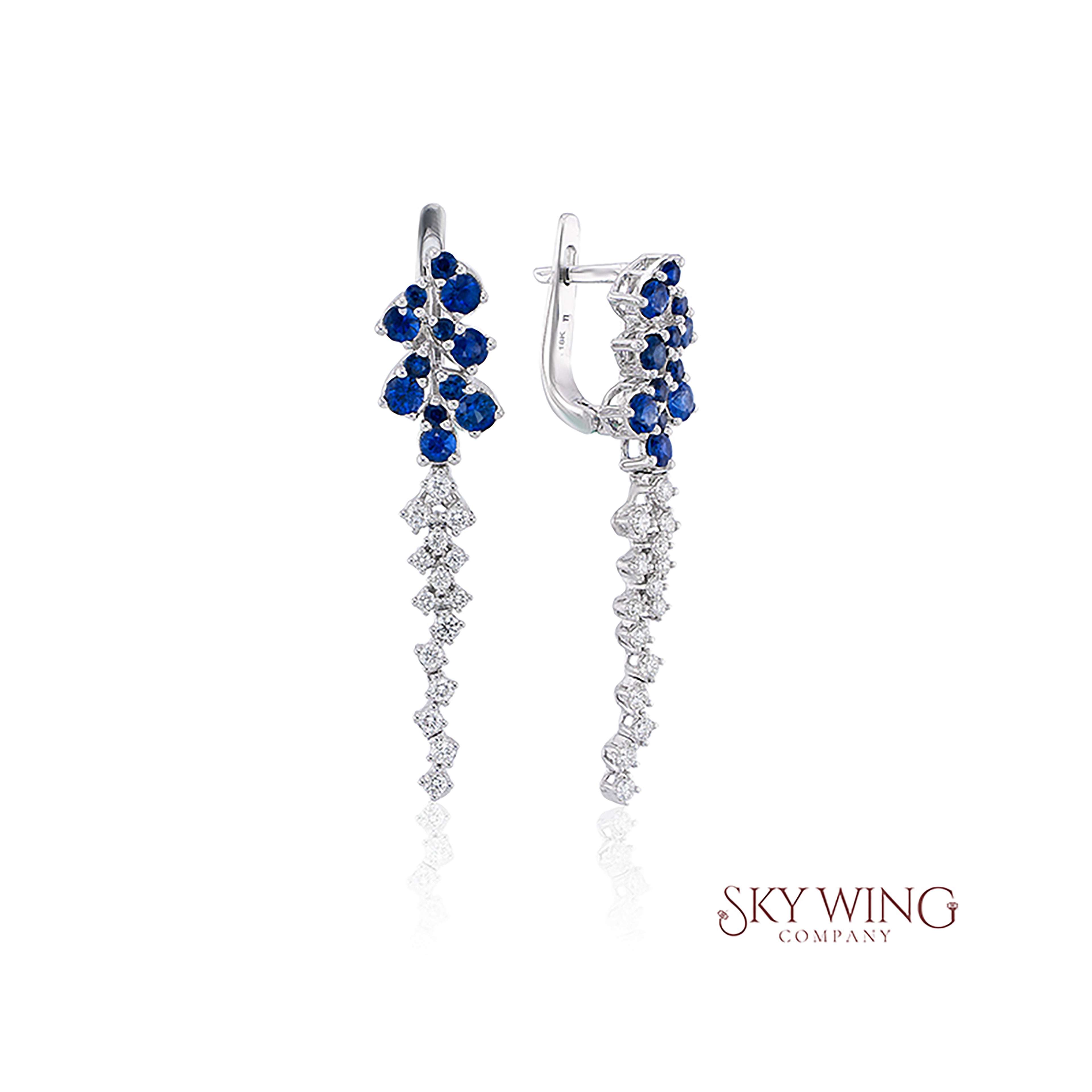 round blue sapphire and diamond dangler earring