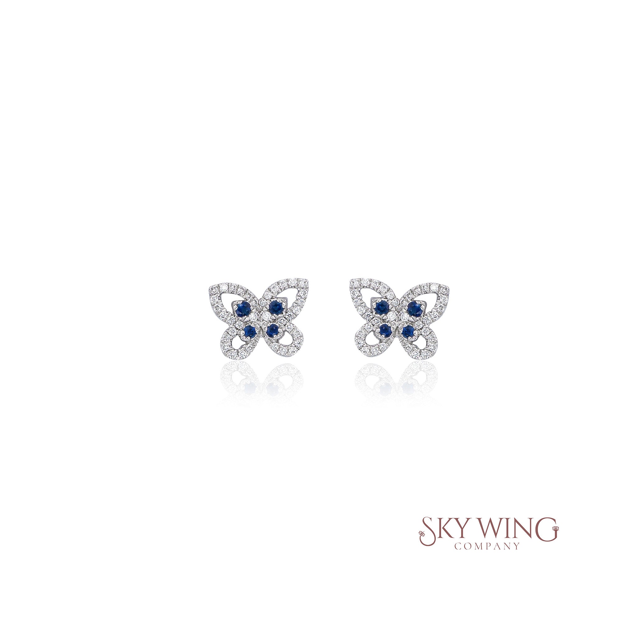 BLUE SAPPHIRE & DIAMOND ROUND SHAPED STUDD EARRING