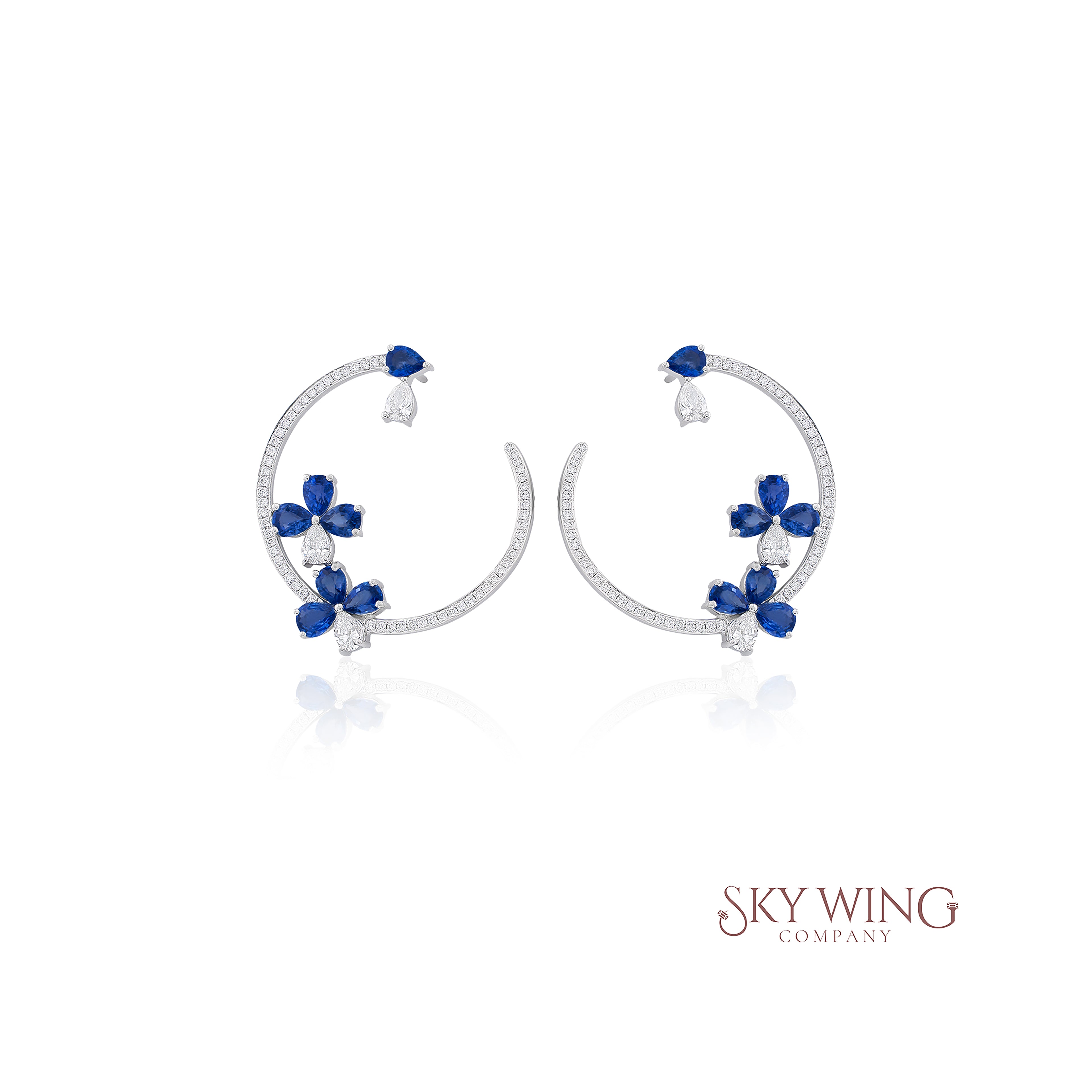 DIAMOND AND PEAR SHAPED FLOWER HOOP EARRINGS