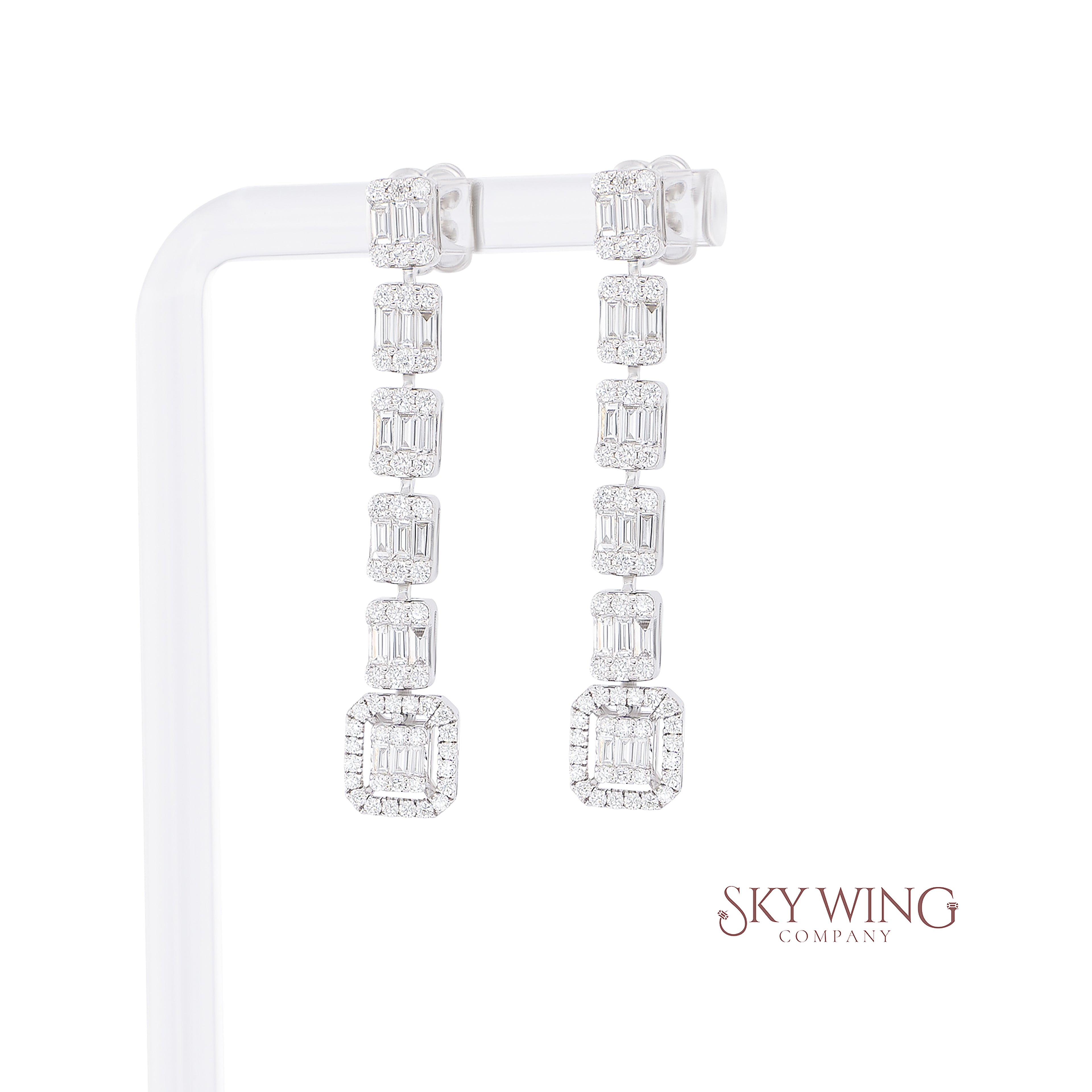 DIAMOND BAGUETTE AND ROUND EMETTE 6 DROP EARRING