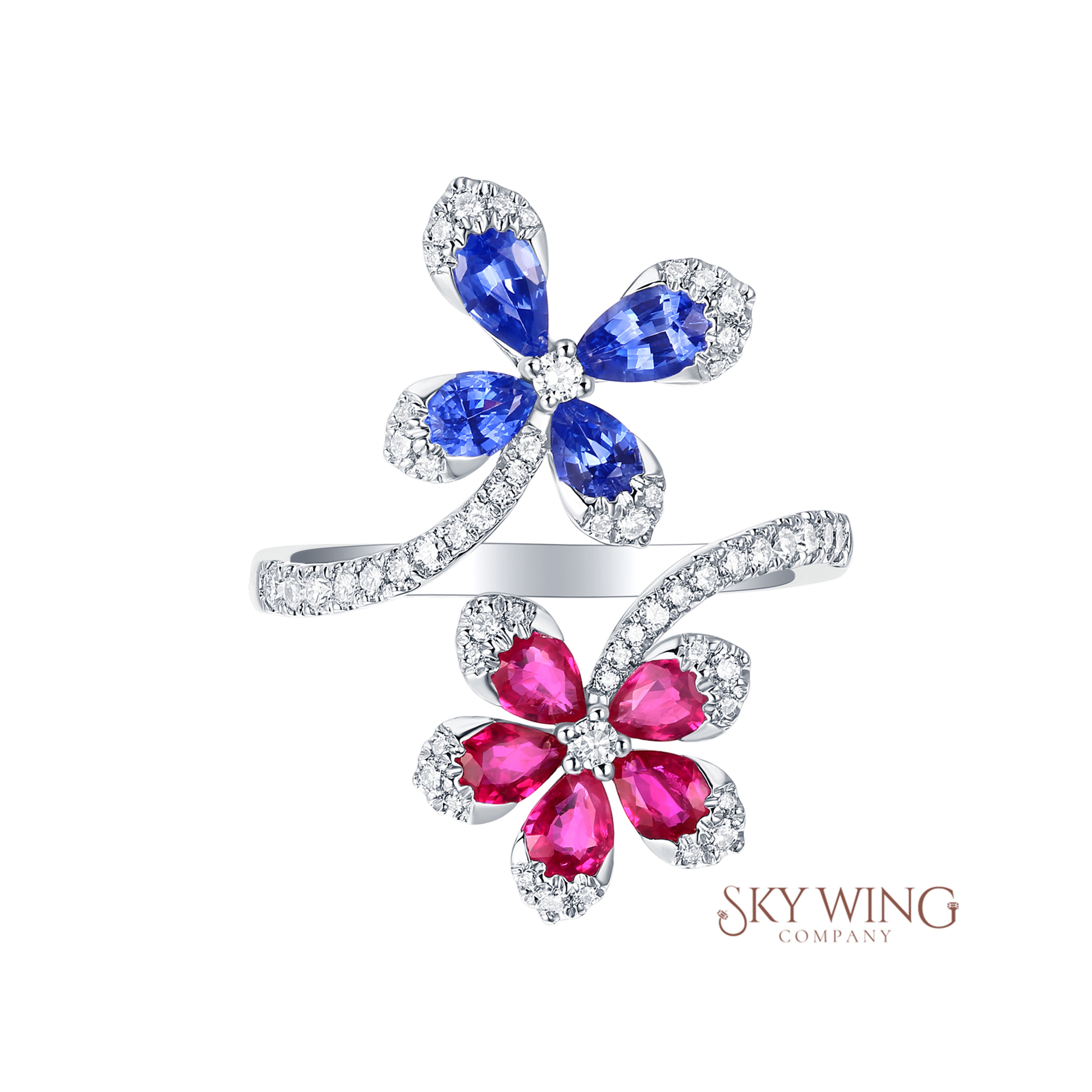 2 STONE FLOWER RING