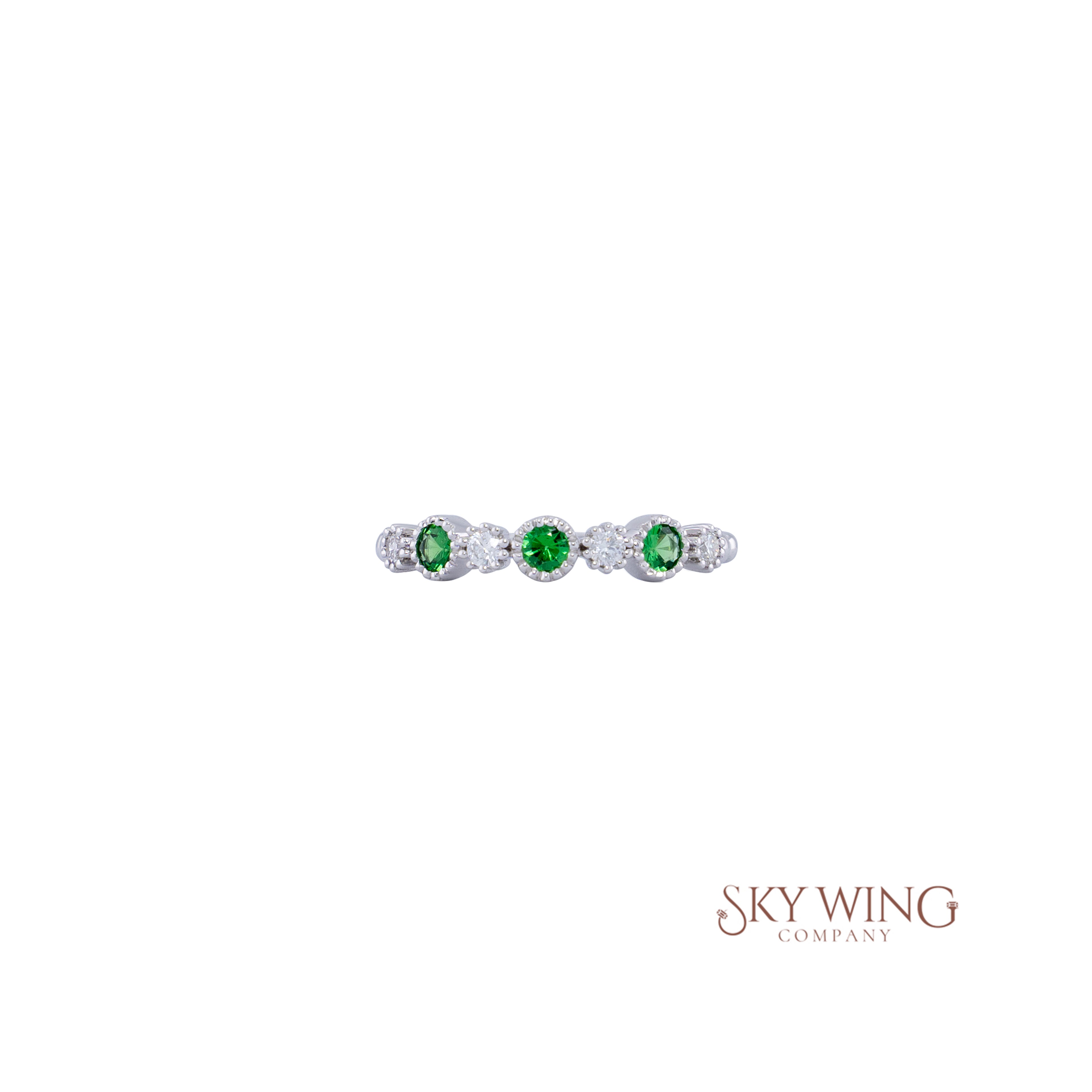 DIA: & TSAVORITE CIRCLE MILGRAIN HALFWAY BAND