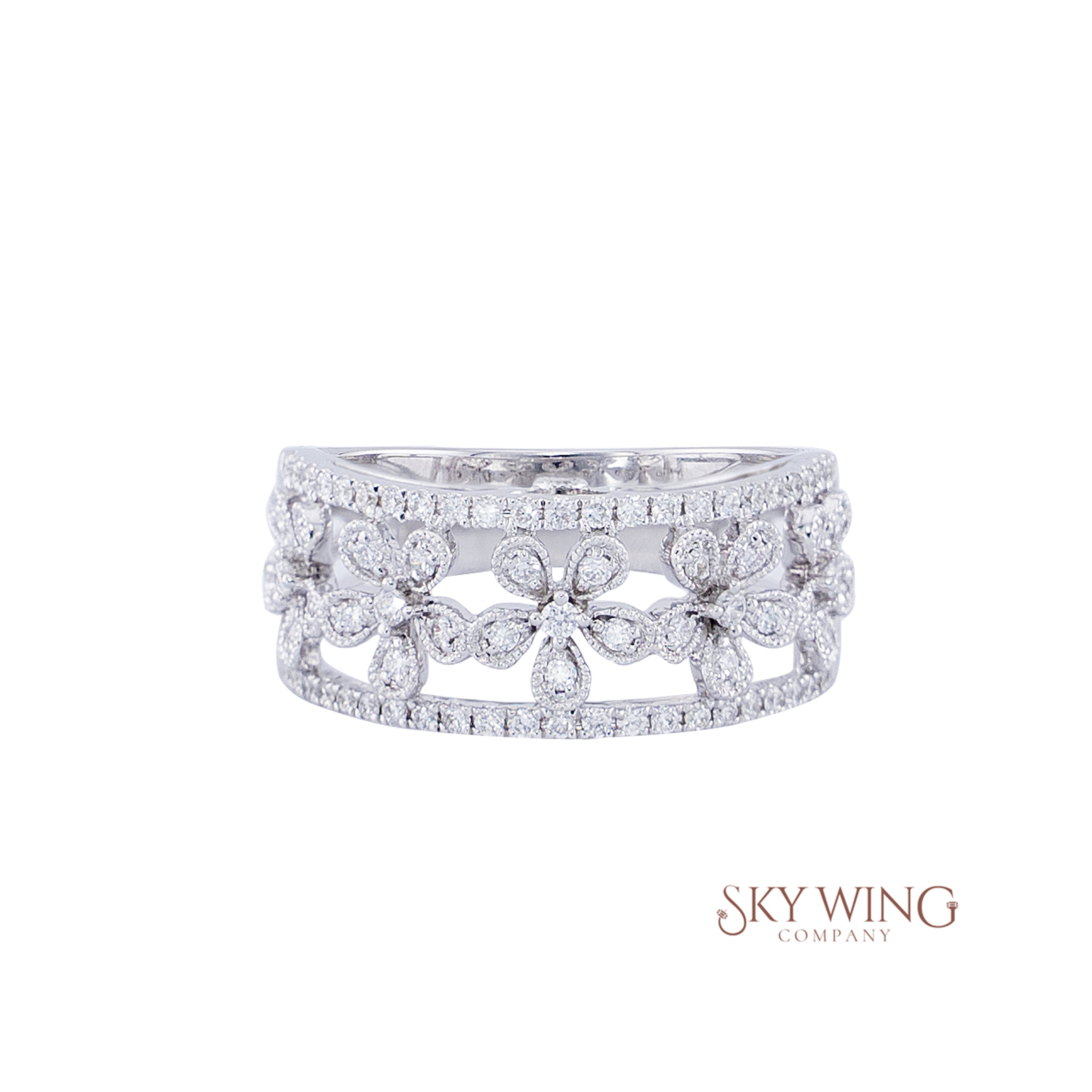 ROUND DIAMOND FLOWER BAND RING
