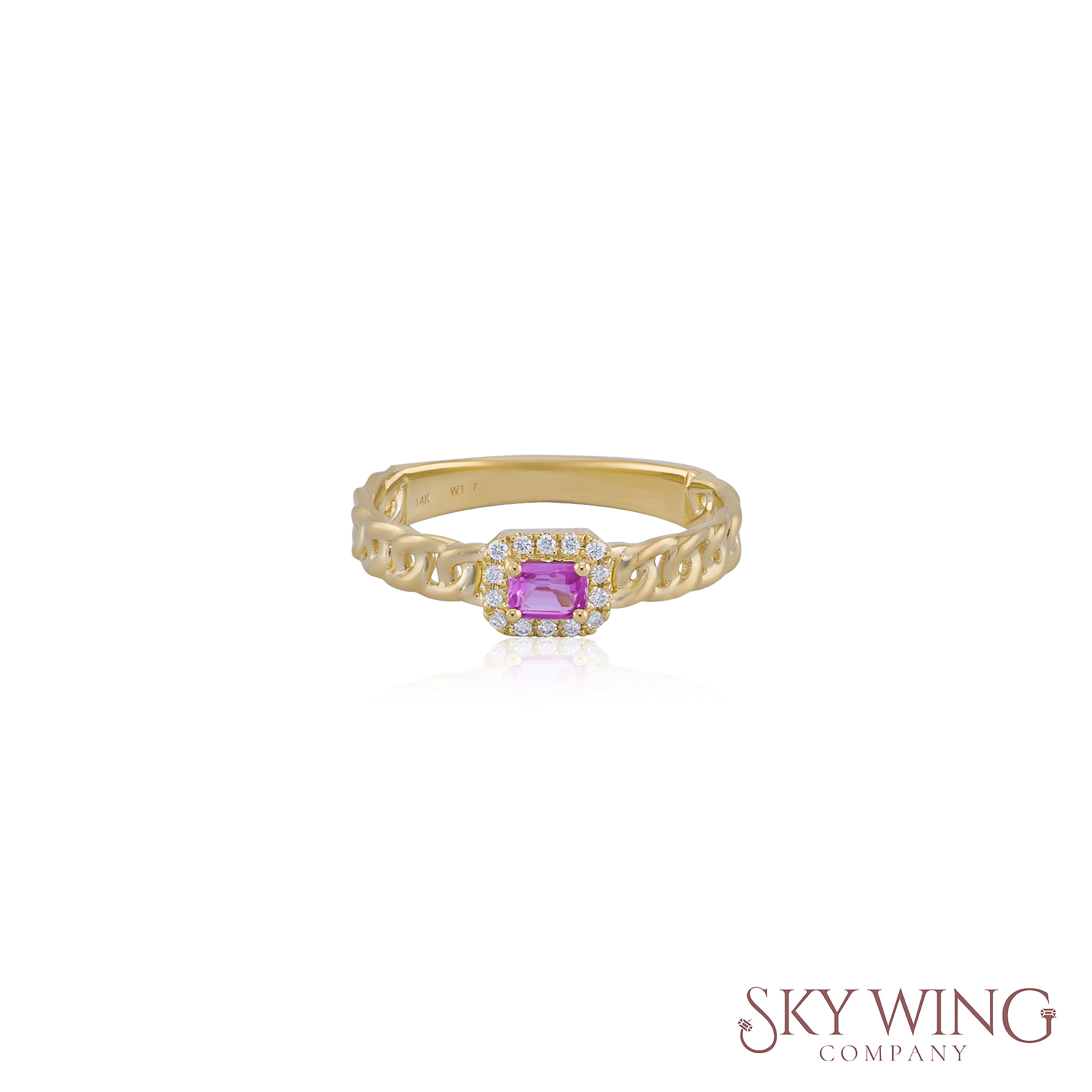 OCTAGON PINK SAPPHIRE AND ROUND DIAMOND CHAIN RING