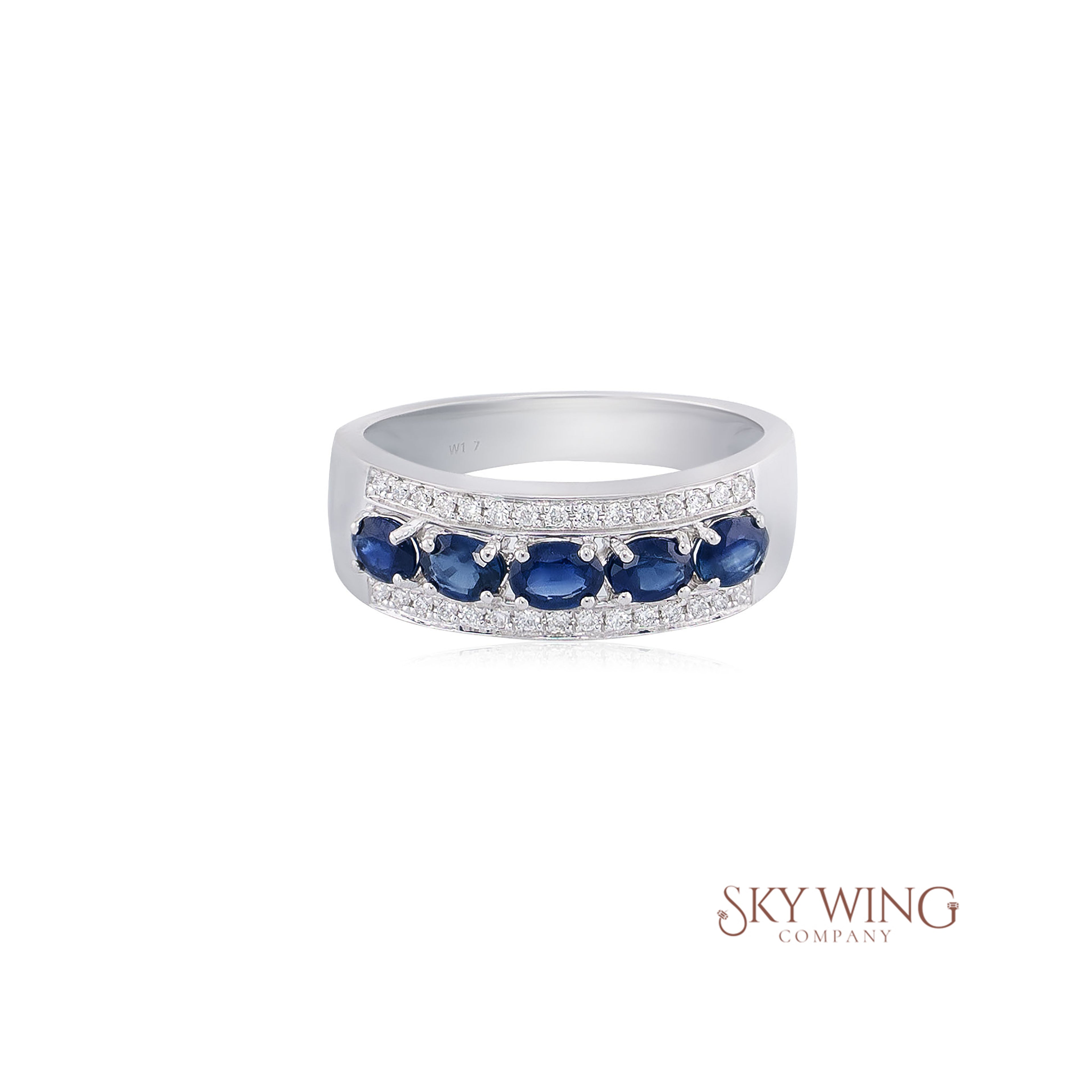 OVAL BLUE SAPPHIRE AND ROUND DIAMOND 3 LAYER RING