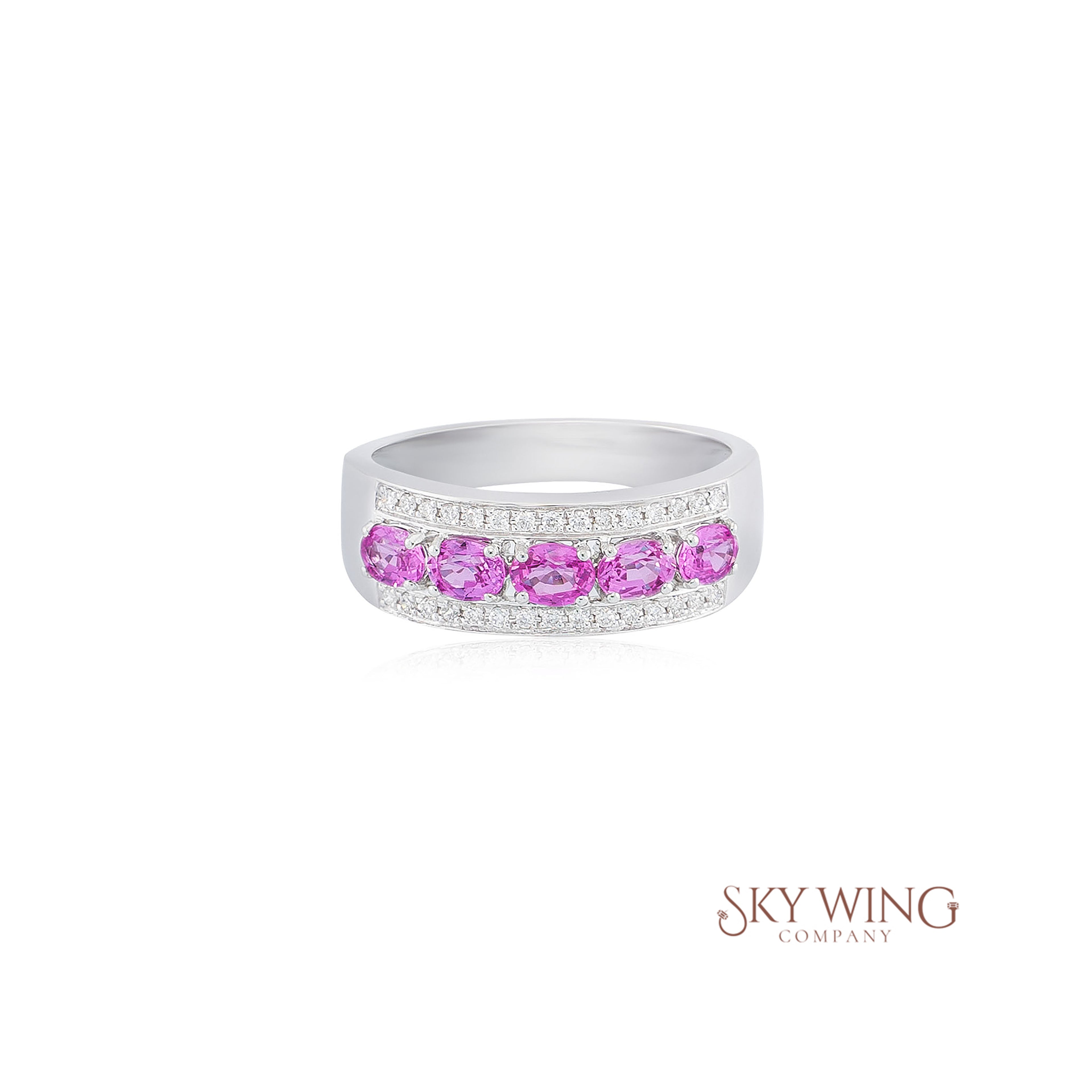 OVAL PINK SAPPHIRE AND ROUND DIAMOND 3 LAYER RING