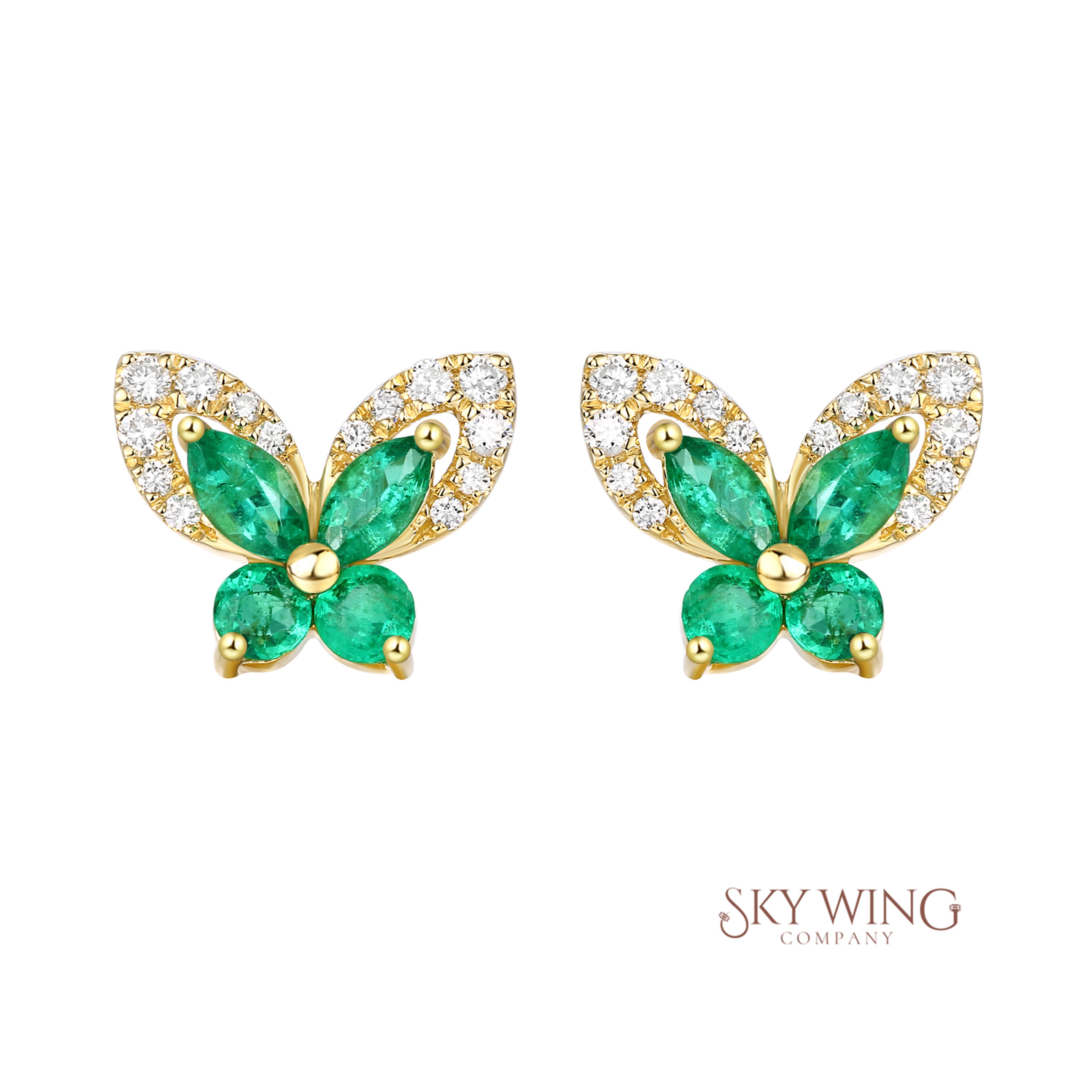 EMERALD & DIA BUTTERFLY STUDDS