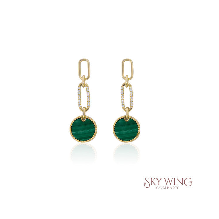 MALACHITE &amp; DIAMOND PAPERLCLIP LINK DROP EARRING