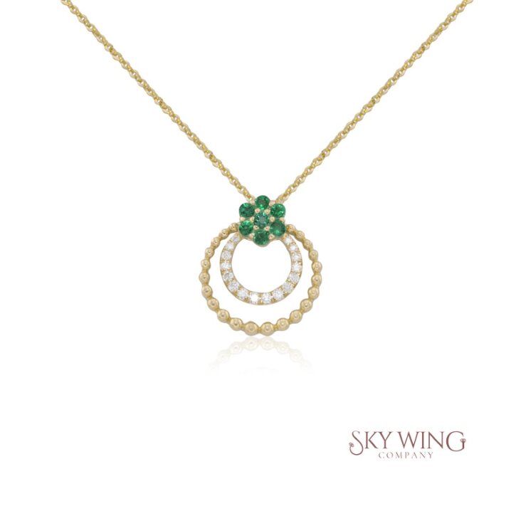 EMERALD CLOVER AND DIAMOND CIRCLE NECKLACE