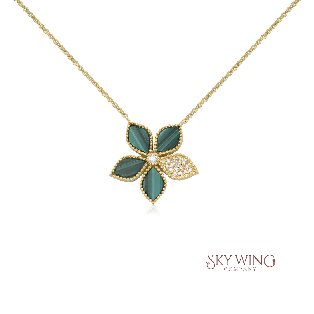 DIAMOND AND MALACHITE FLOWER NECKLACE