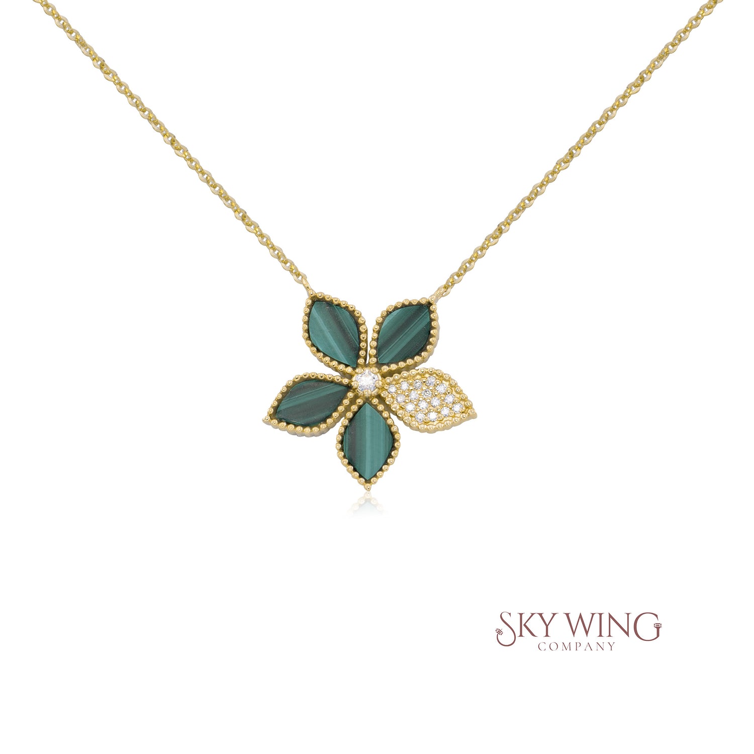 DIAMOND AND MALACHITE FLOWER NECKLACE