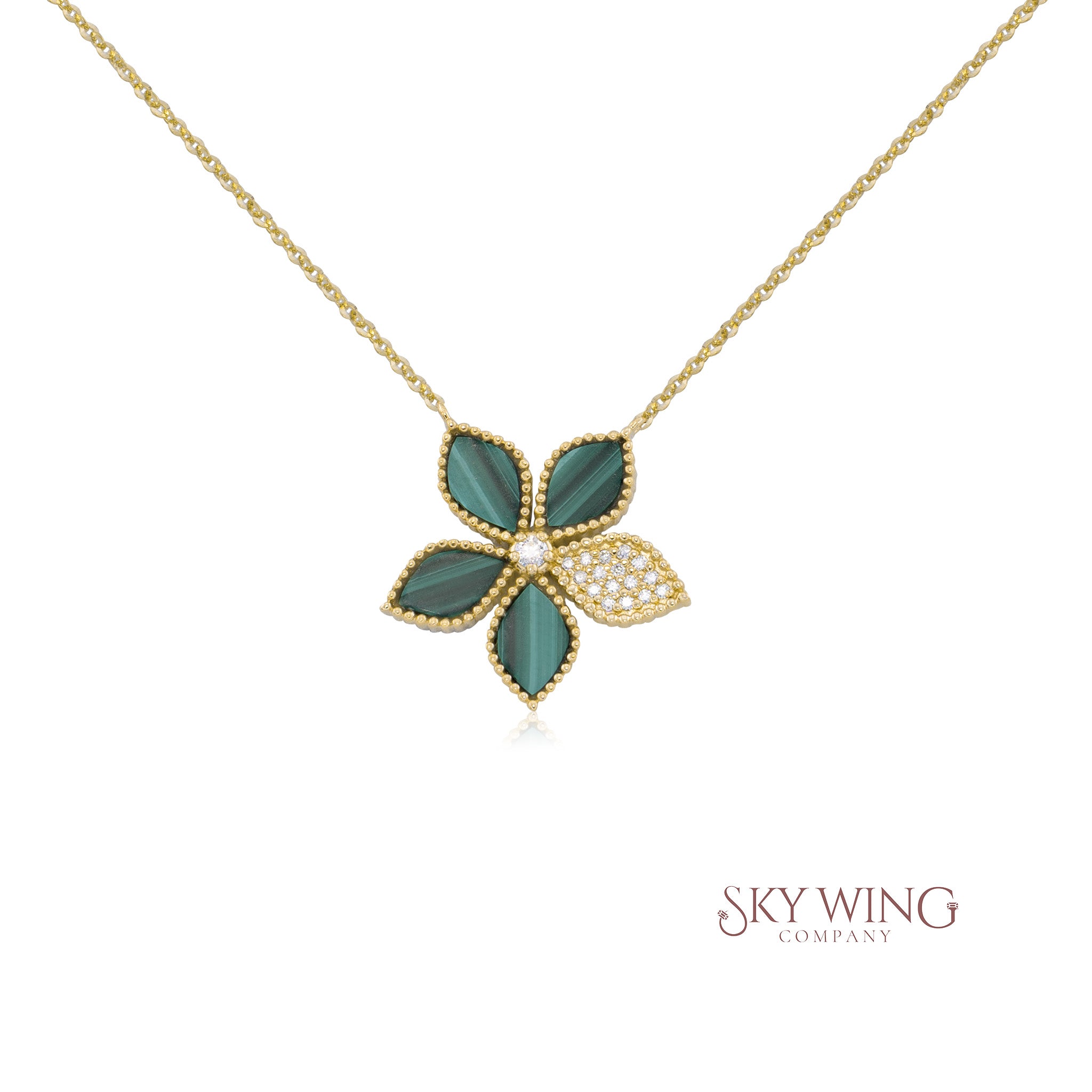 DIAMOND AND MALACHITE FLOWER NECKLACE