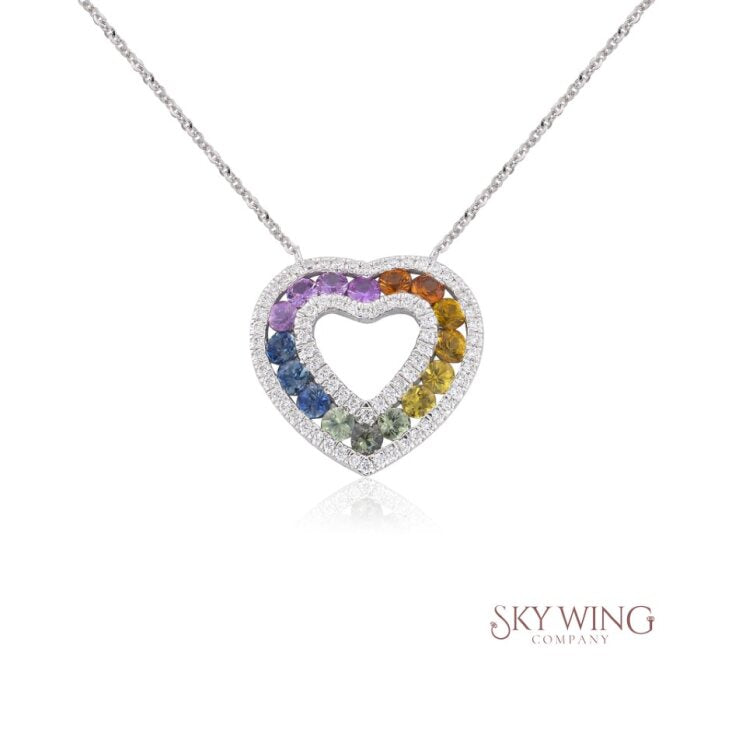 RAINBOW AND DIAMOND HEART NECKLACE