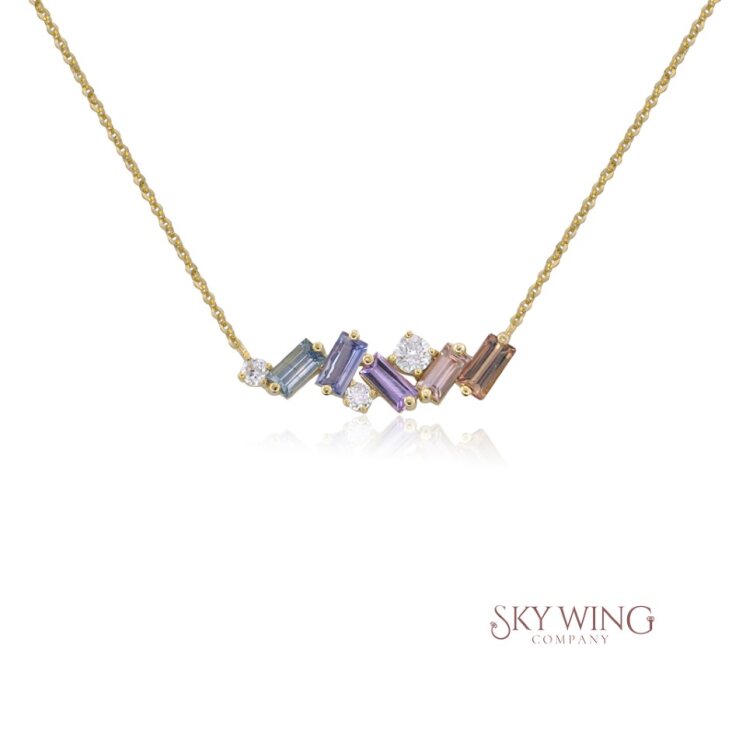 DIAMOND AND MULTI SAPPHIRE CLUSTERED NECKLACE