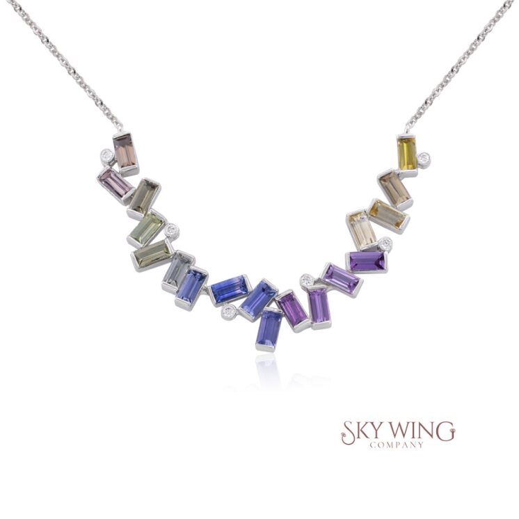SCATTERED MULTI SAPPHIRE BAGUETTE NECKLACE