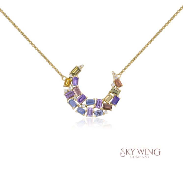MULTI SAPPHIRE HALF MOON NECKLACE
