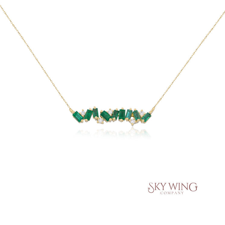 EMERALD &amp; DIAMOND CLUSTER NECKLACE