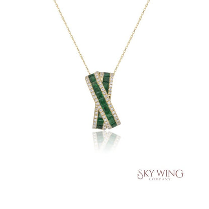 PRINCESS CUT EMERALD &amp; ROUND DIAMOND CRISS CROSS PENDANT