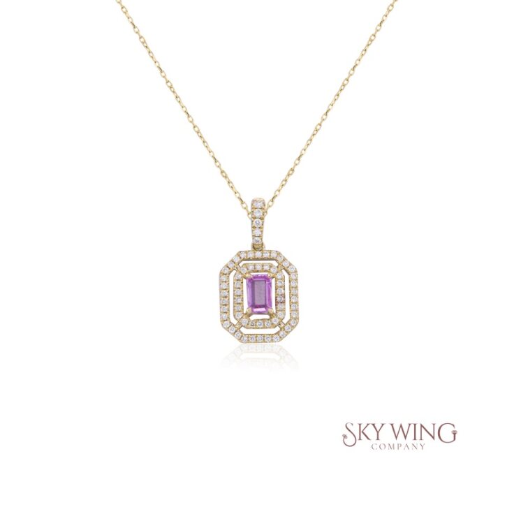 PINK SAPPHIRE AND DIAMOND OCTAGON RECTANGLE PENDANT