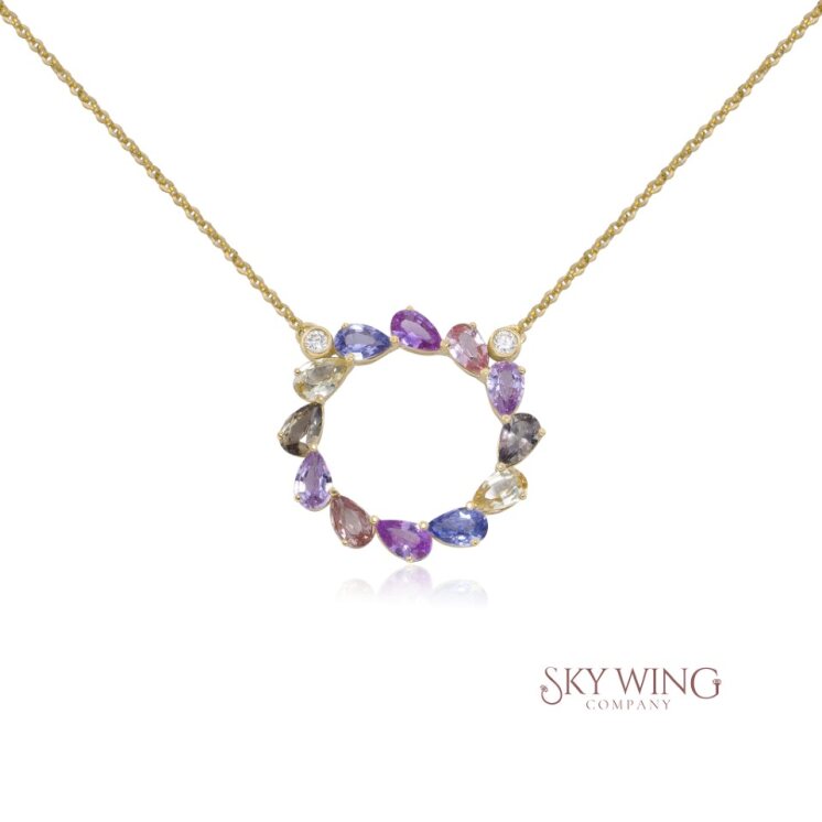 MULTI SAPPHIRE AND DIAMOND CIRCLE NECKLACE