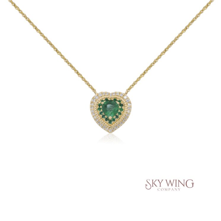 EMERALD AND DIAMOND HEART SHAPED NECKLACE