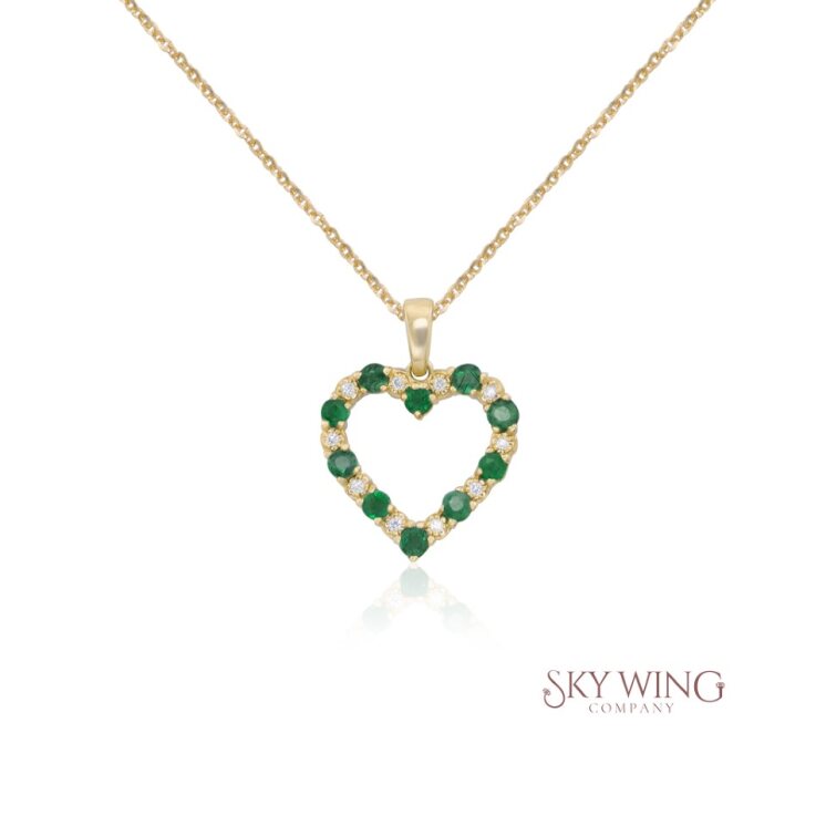 EMERALD AND DIAMOND HEART NECKLACE