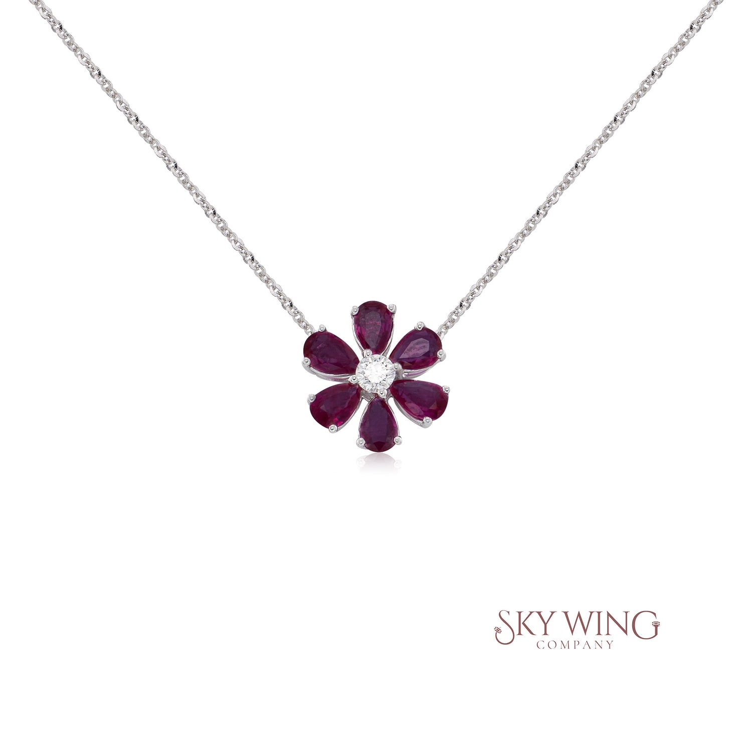 DIA &amp; RUBY FLOWER PENDANT
