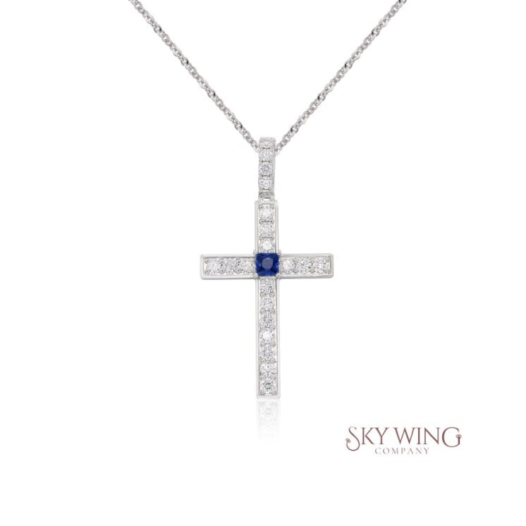 DIAMOND AND BLUE SAPPHIRE CROSS PENDANT