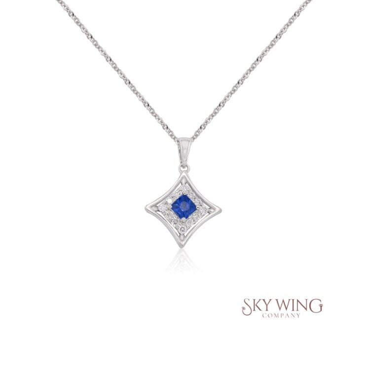 DIAMOND AND BLUE SAPPHIRE DIAMOND SHAPED PENDANT